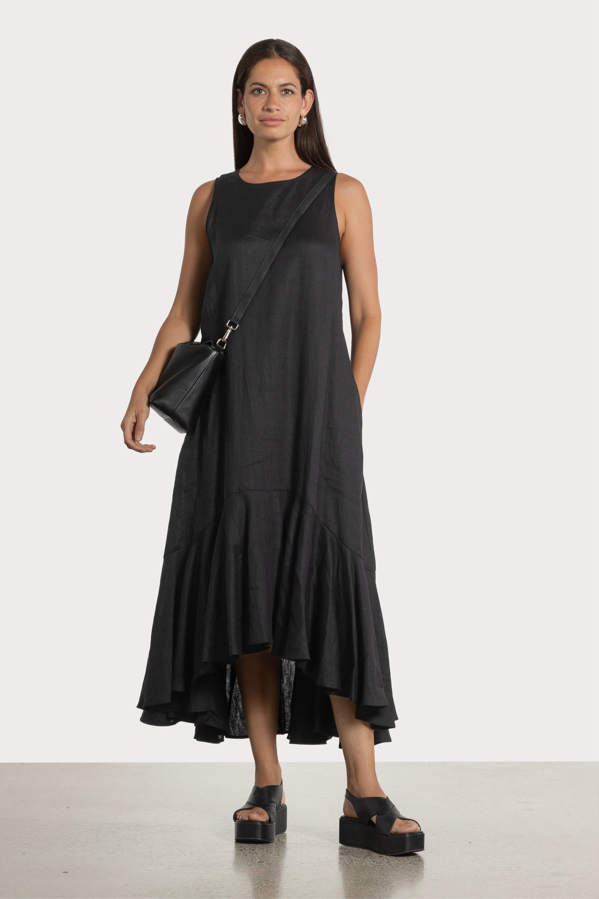 black linen dress nz State Linen Blend Midi Dress - Black Stories Be Told for Sale Online New  Zealand