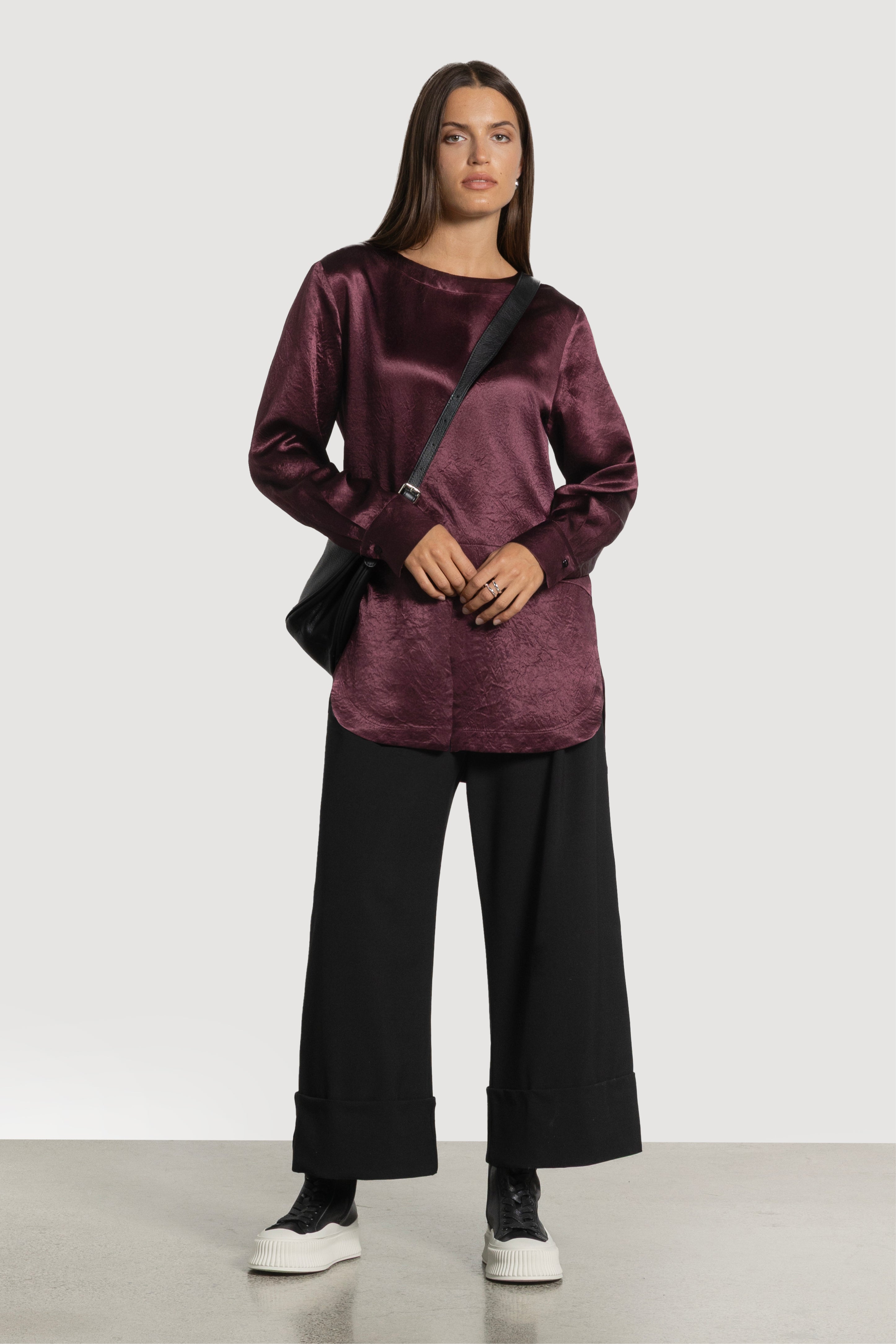 Florian Crushed Satin Long Sleeve Top