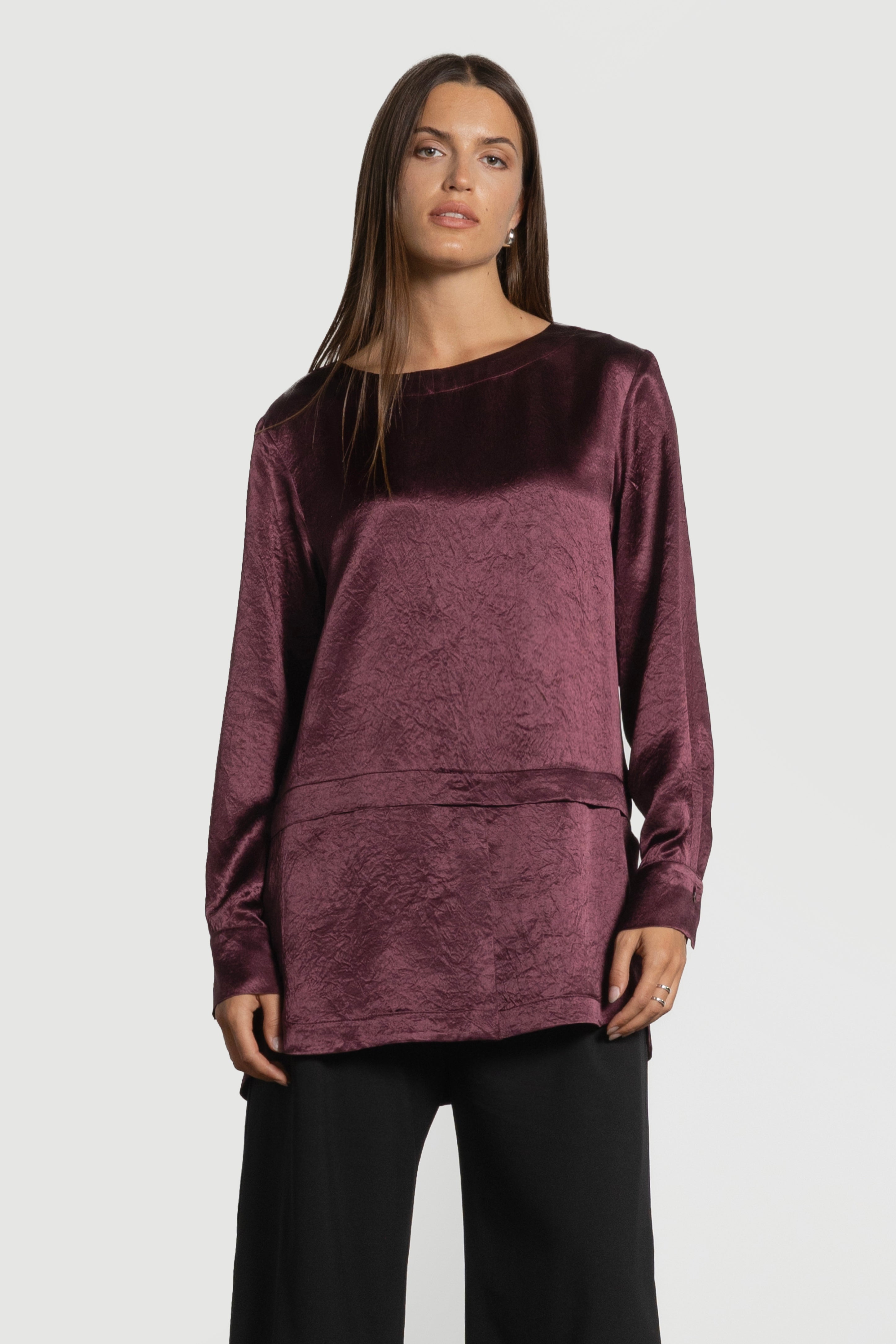 Florian Crushed Satin Long Sleeve Top