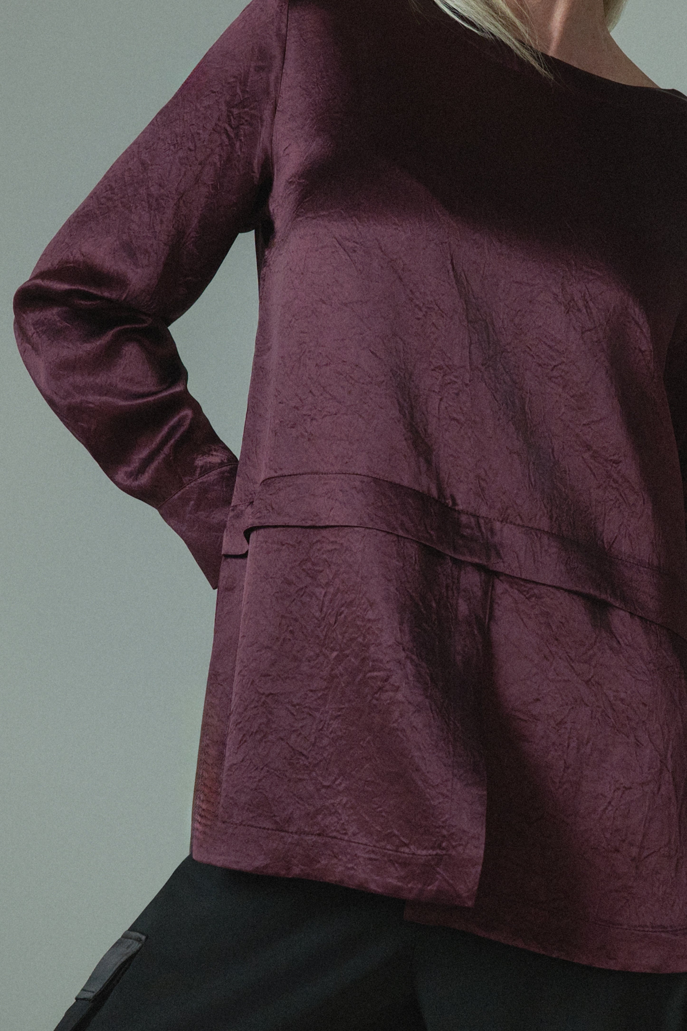 Florian Crushed Satin Long Sleeve Top