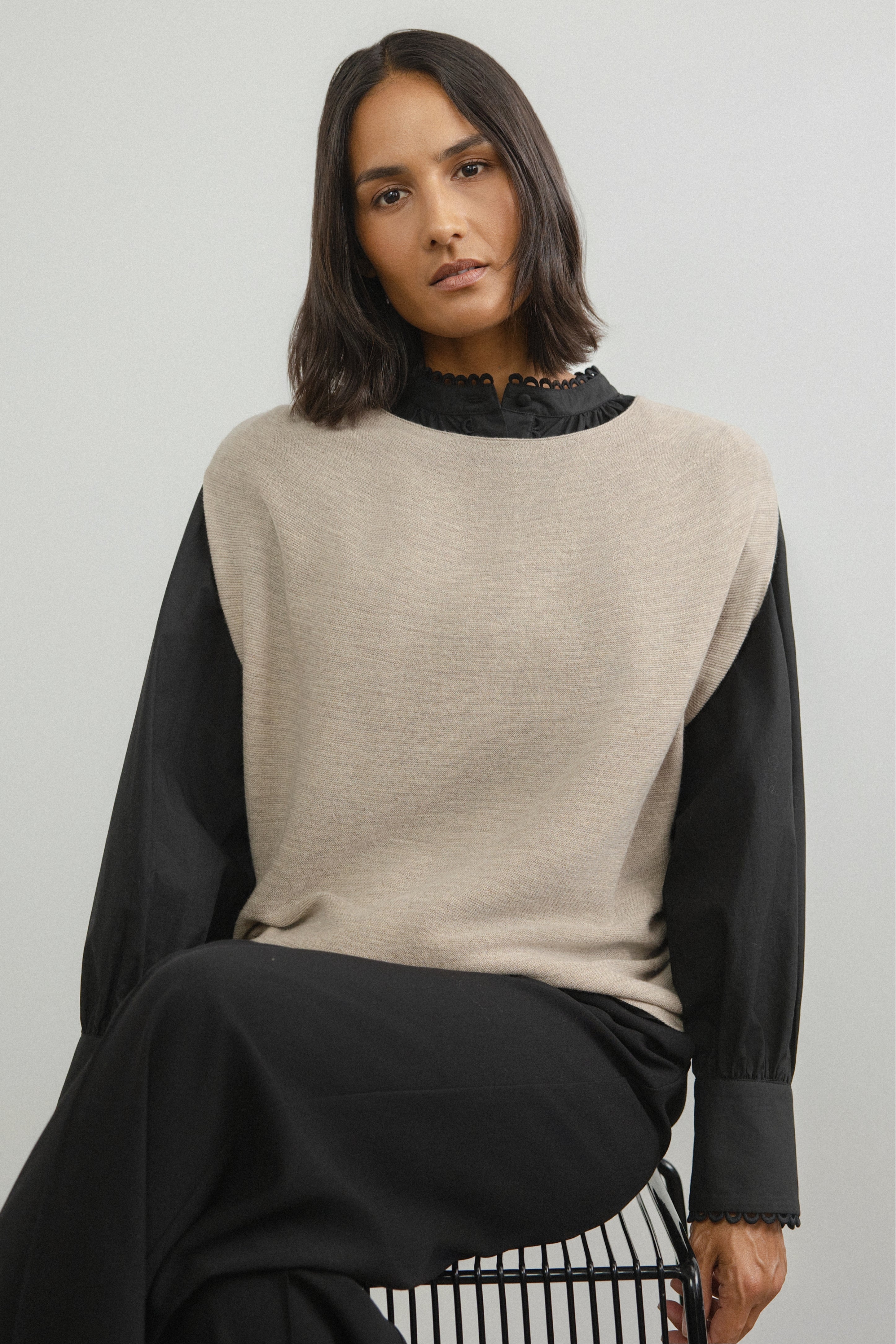 Frenchie Merino Sleeveless Gilet Top