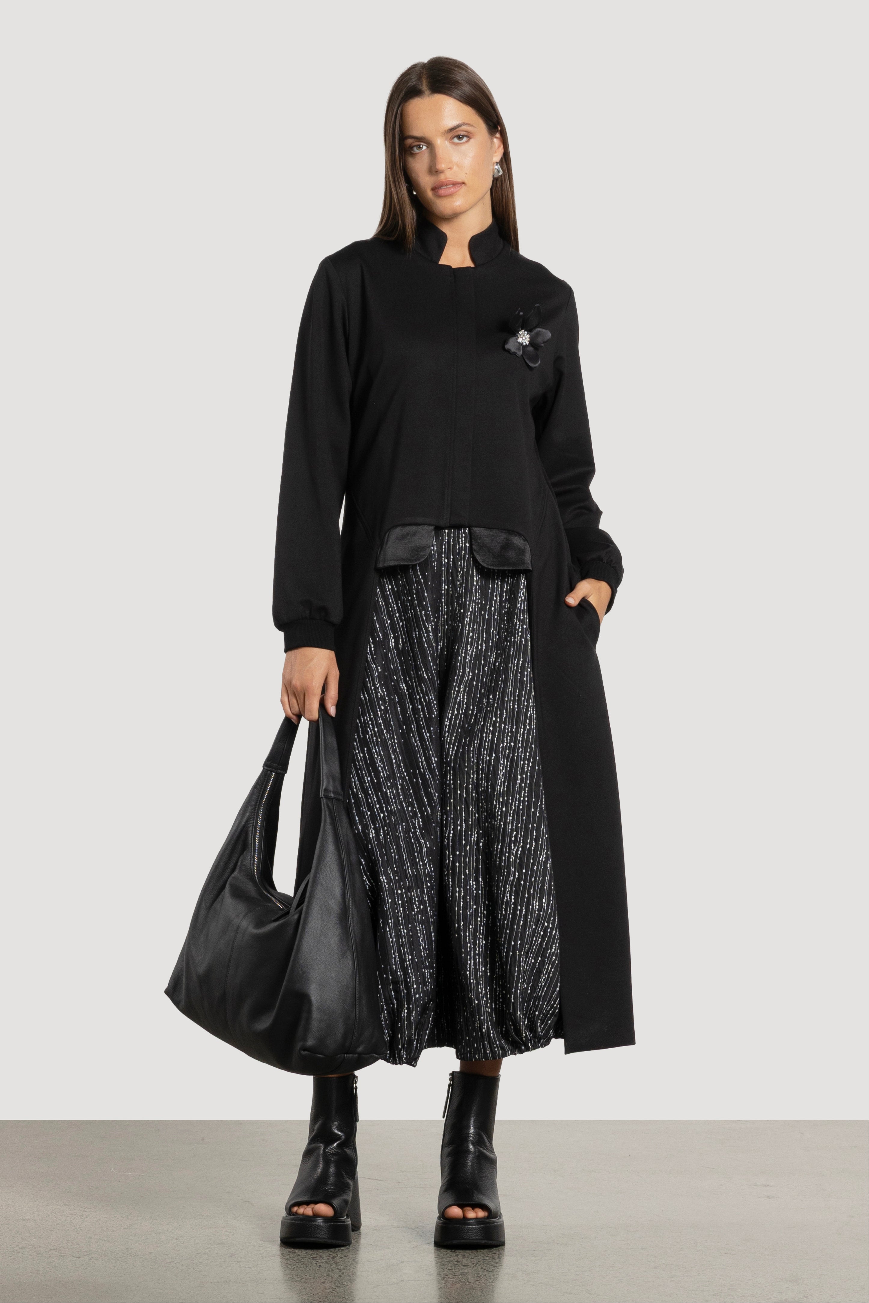 Harper Long Coat (With Lotus Brooch)