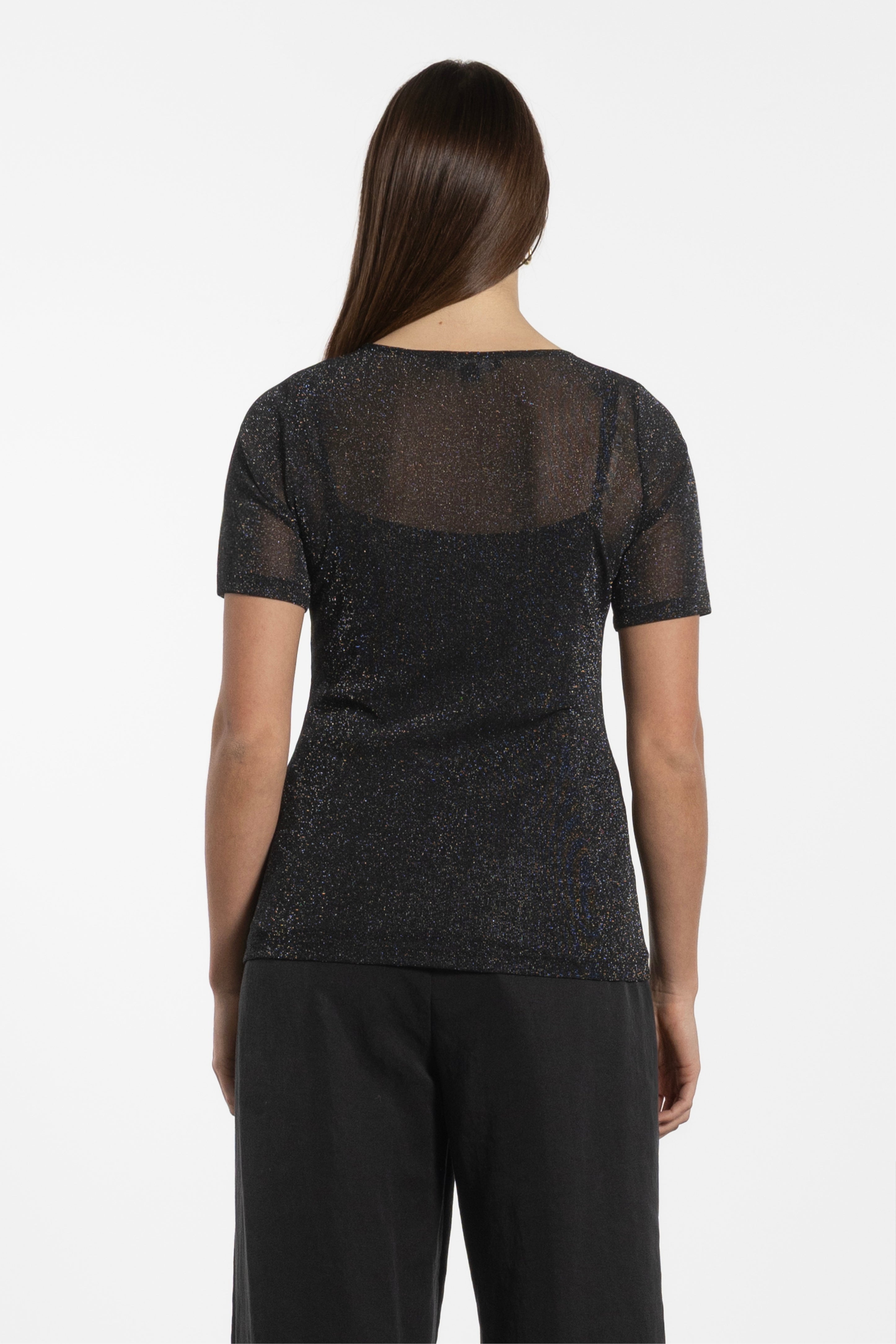 Jen Glitter Short Sleeve Mesh Layering Top