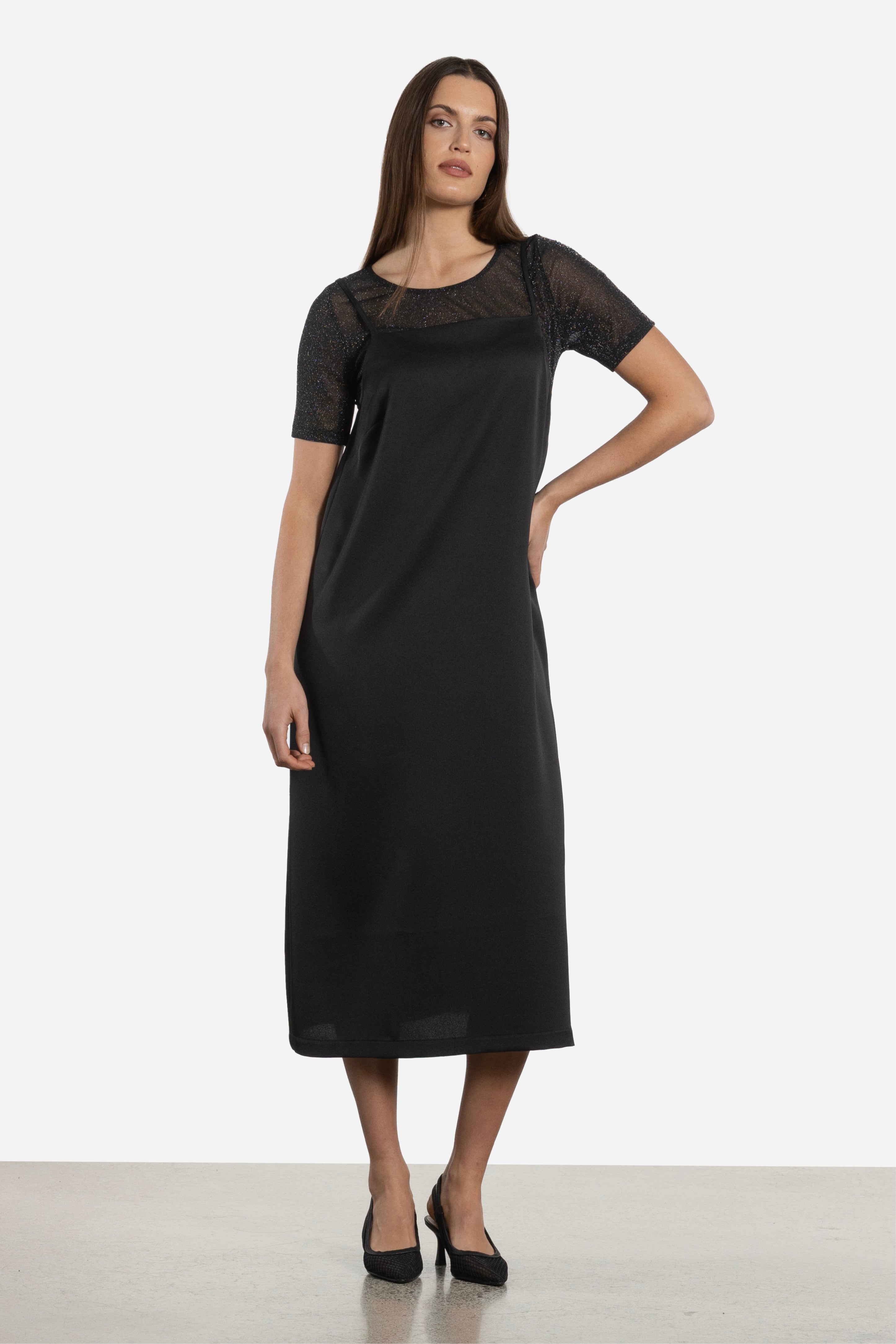 Jen Glitter Short Sleeve Mesh Layering Top