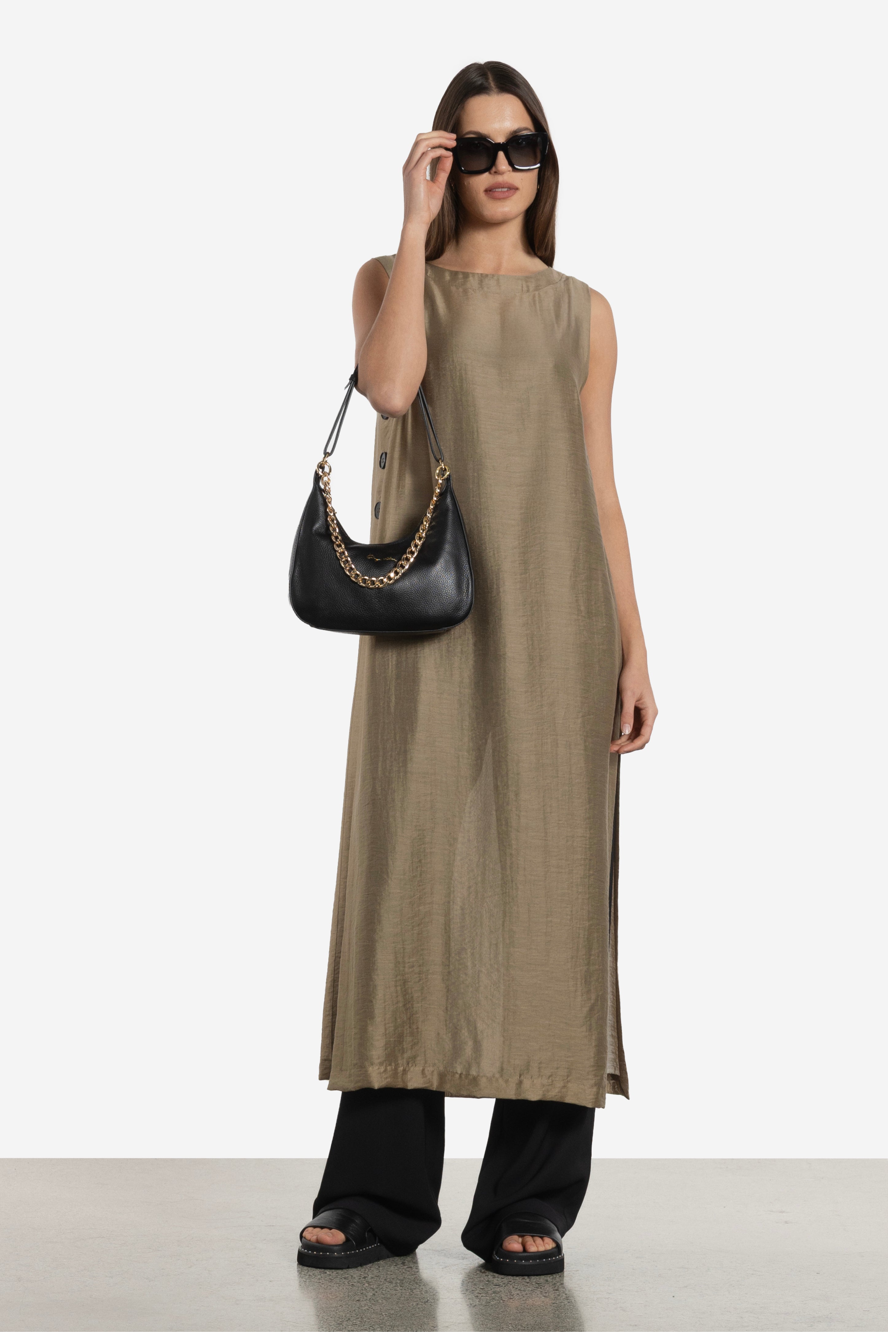 Midas Side Split Long Dress With Slip