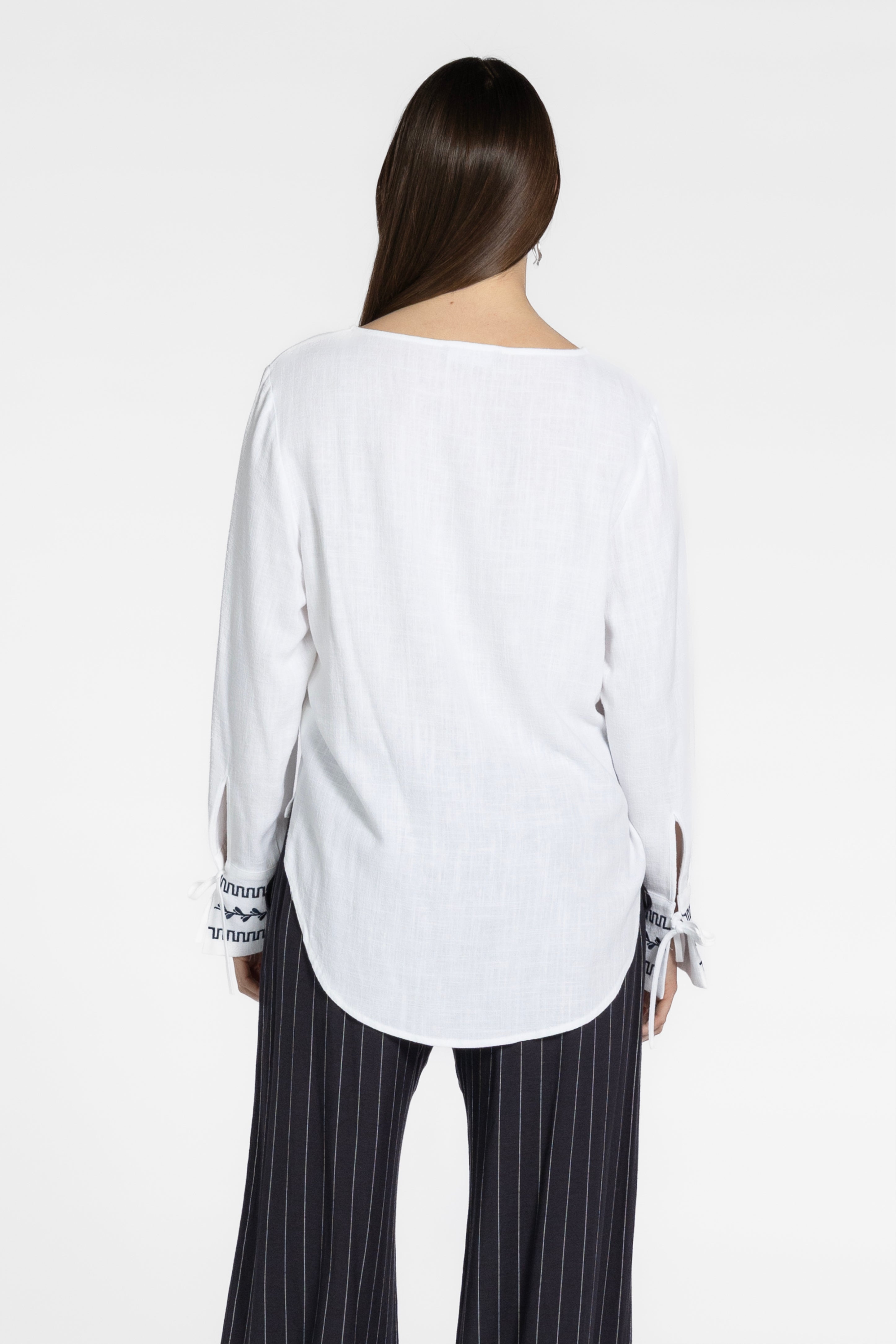 Pathos V-Neck Embroidered Cuff Shirt