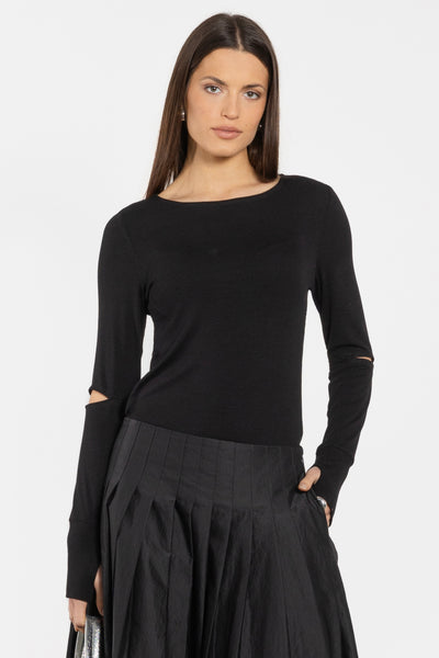 Roland Long Sleeve Rib Top in Black | Lounge by Repertoire