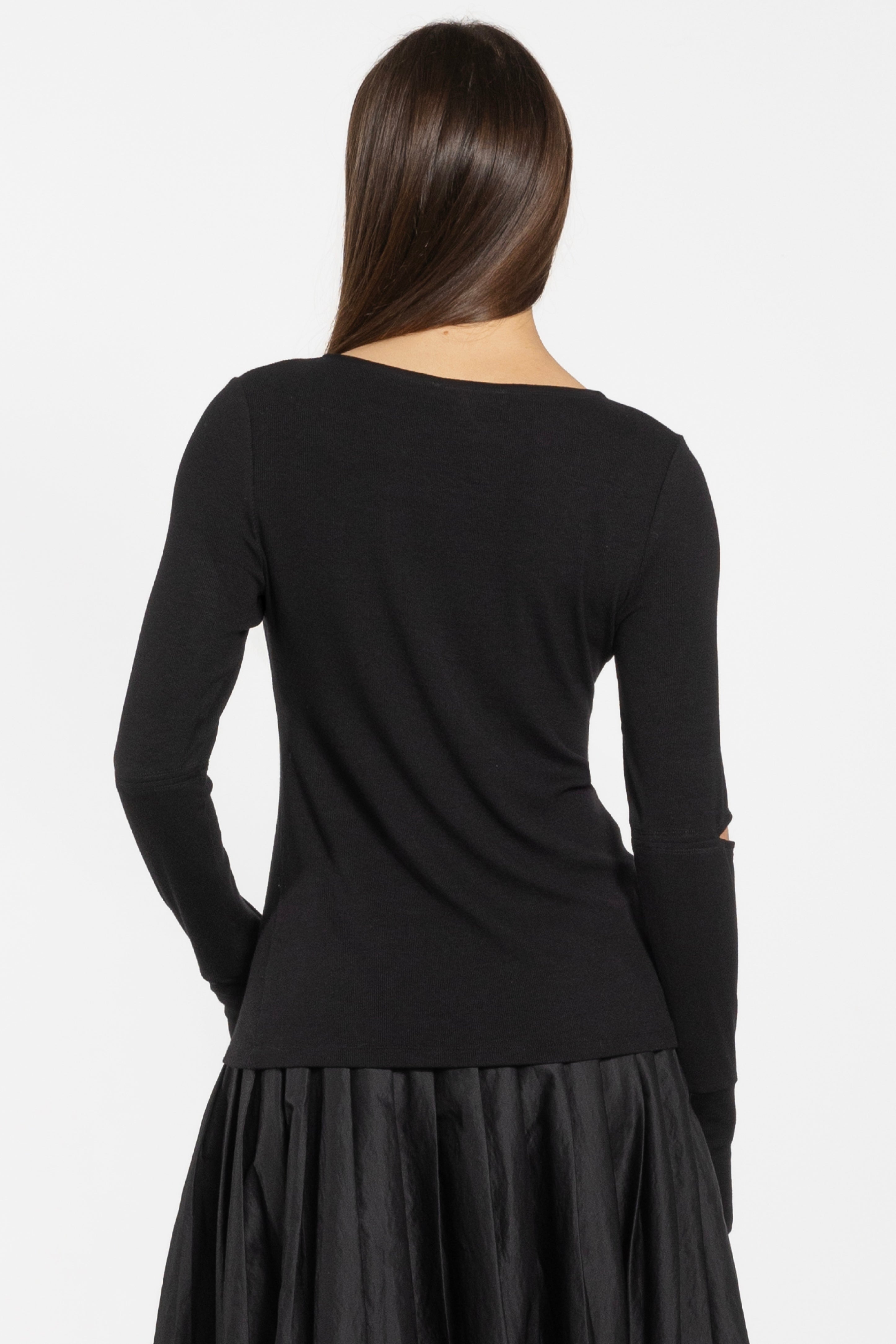 Roland Long Sleeve Rib Top in Black | Lounge by Repertoire