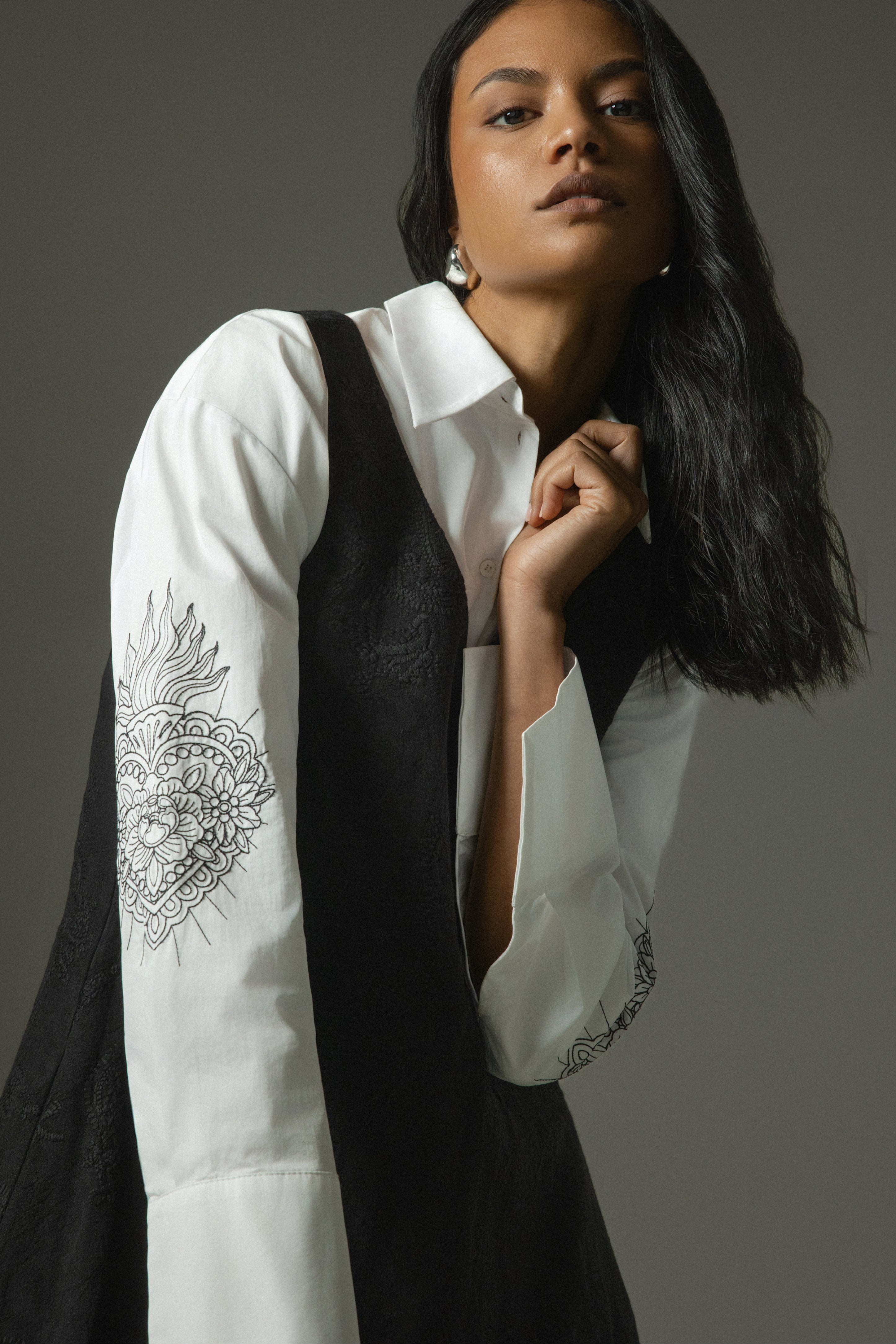 Satchi Embroidered Sleeve Cotton Shirt