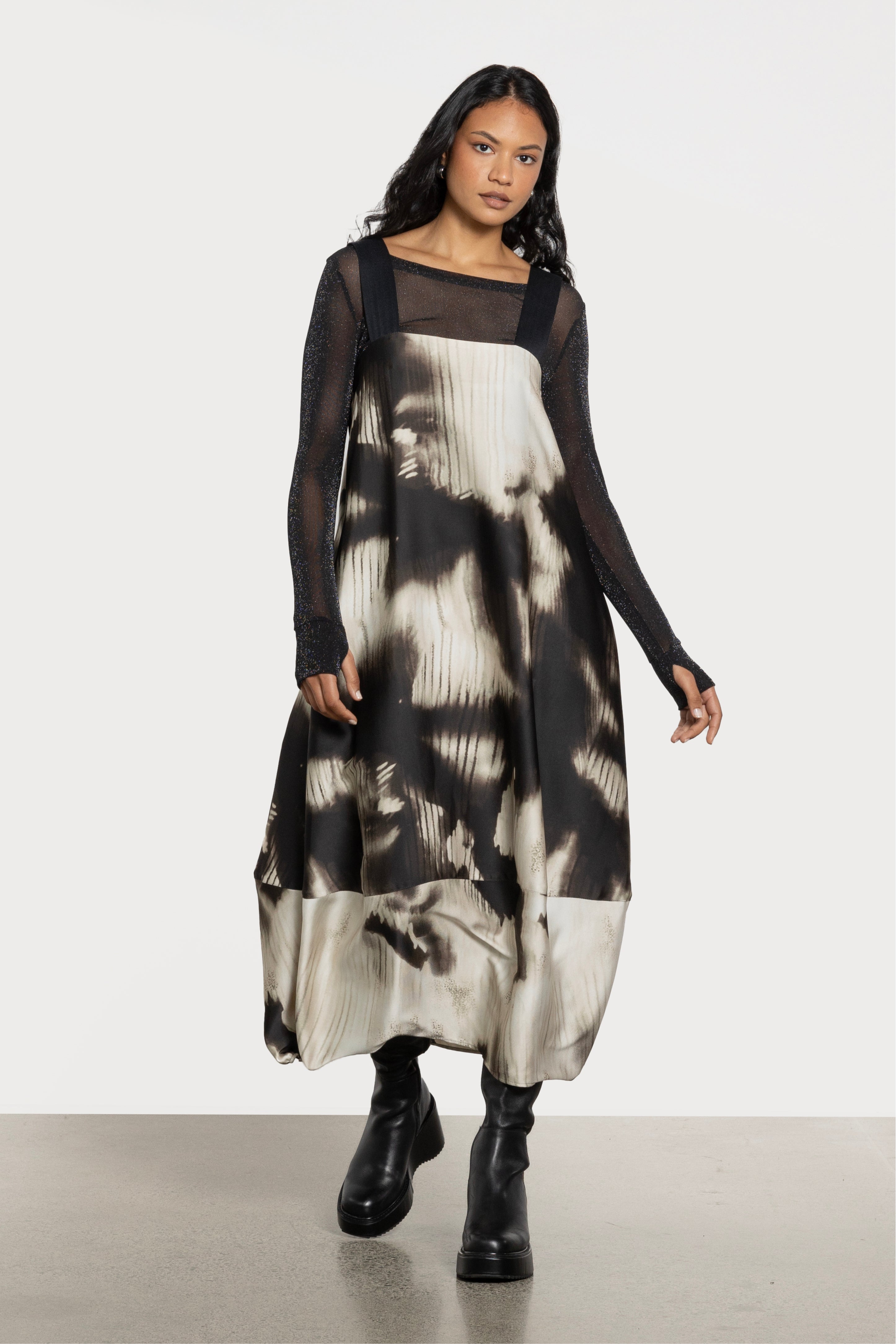 Siri Glitter Long Sleeve Mesh Layering Top