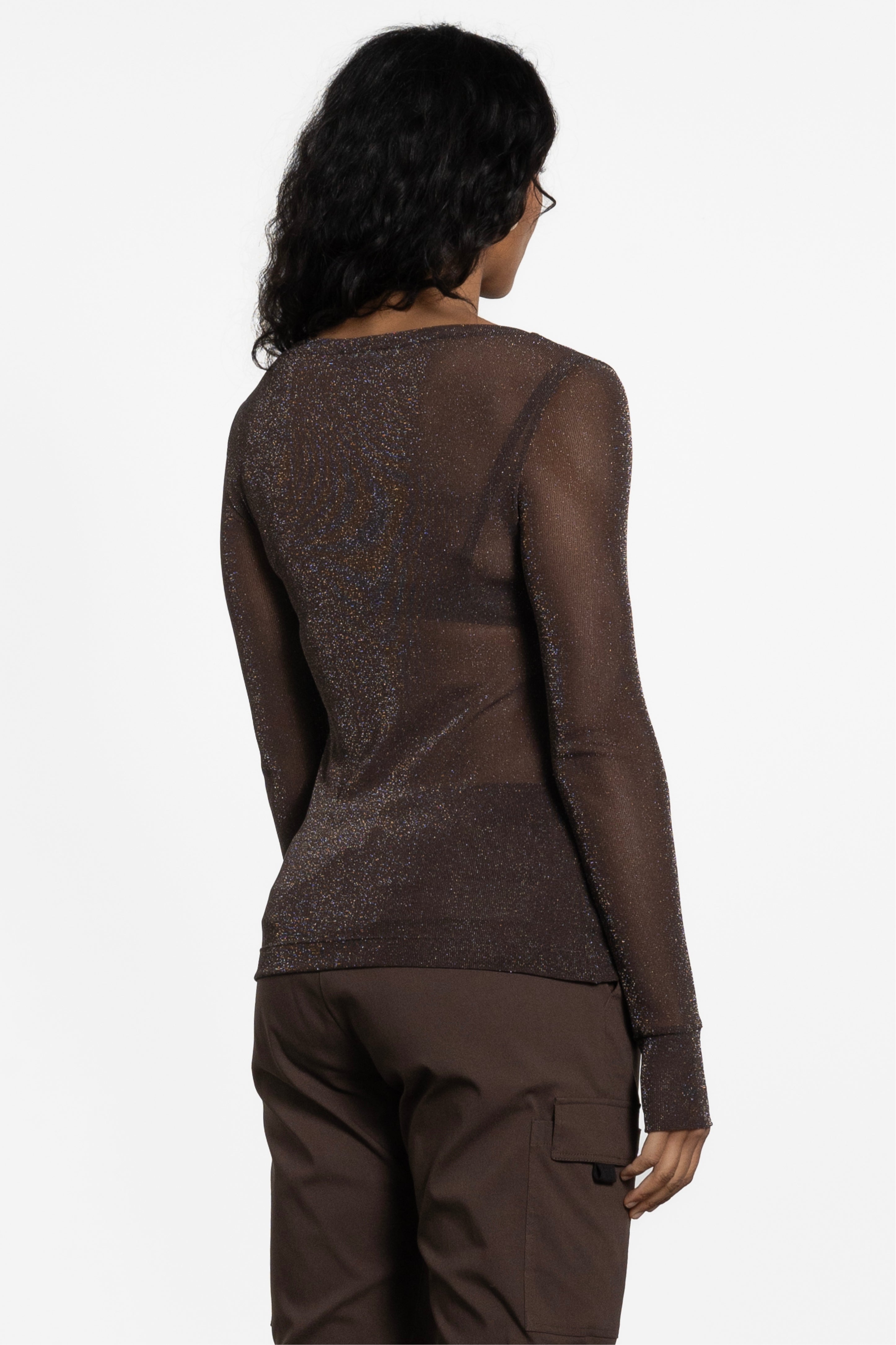 Siri Glitter Long Sleeve Mesh Layering Top