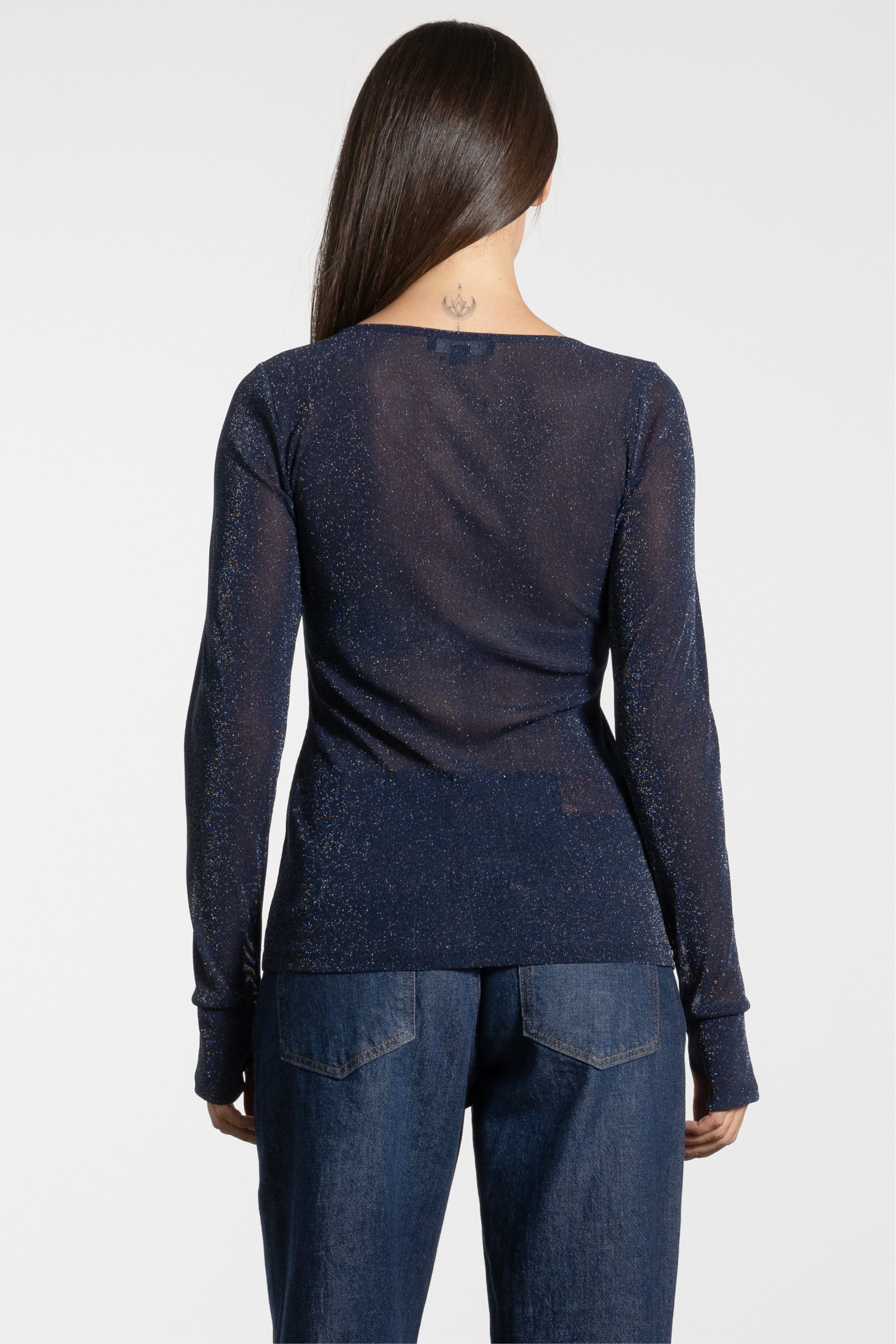 Siri Glitter Long Sleeve Mesh Layering Top
