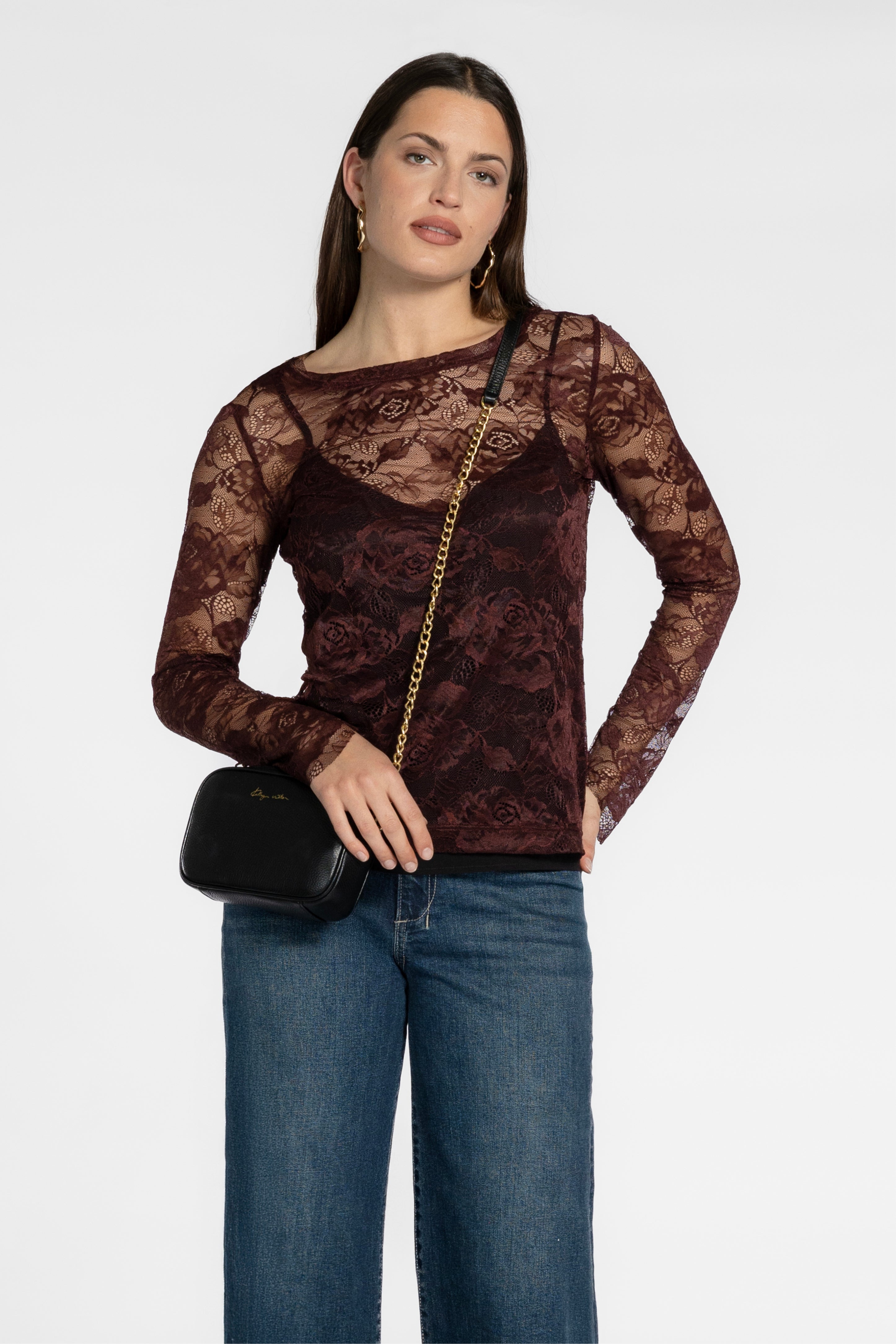 Syrah Stretch Lace Long Sleeve Top