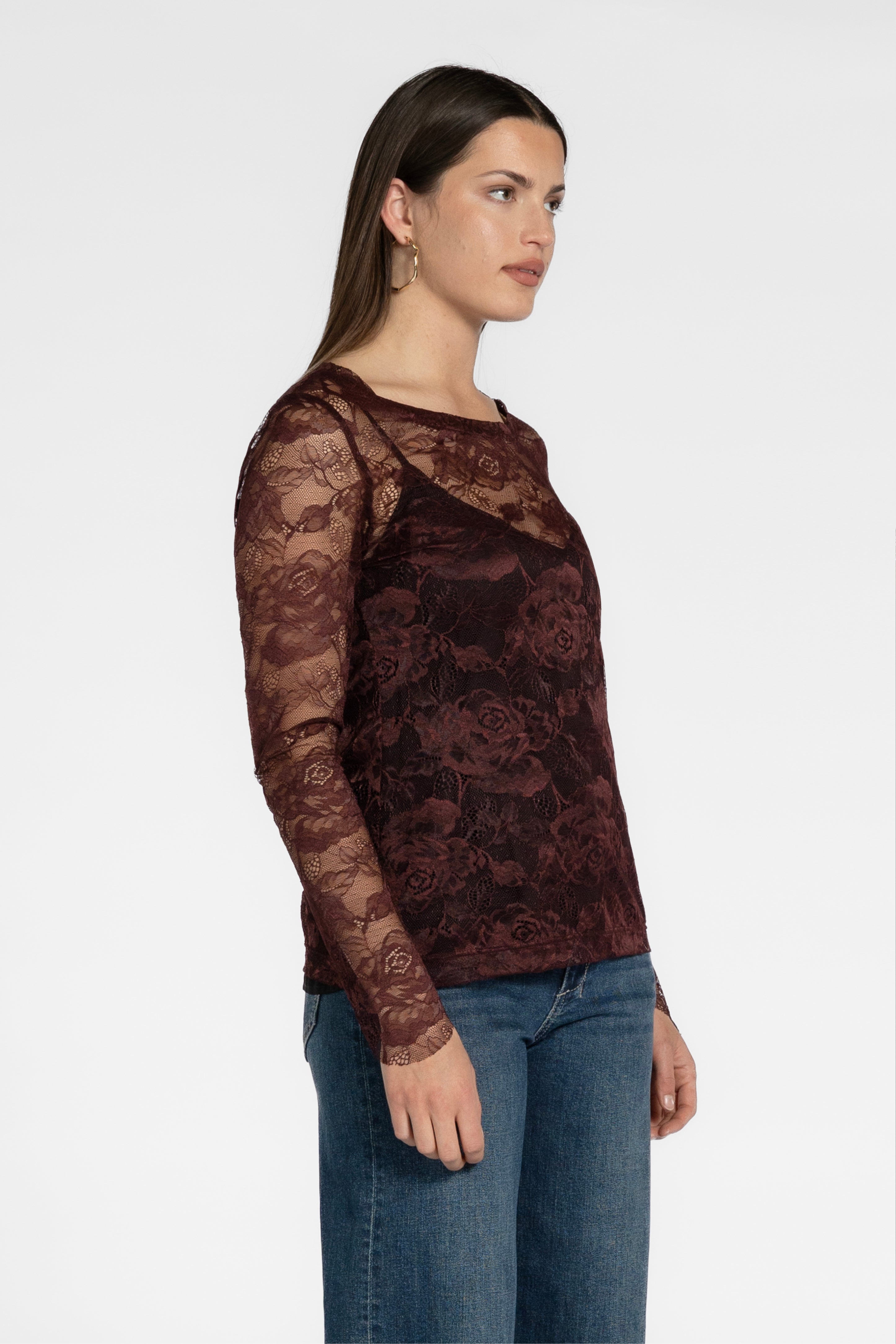 Syrah Stretch Lace Long Sleeve Top