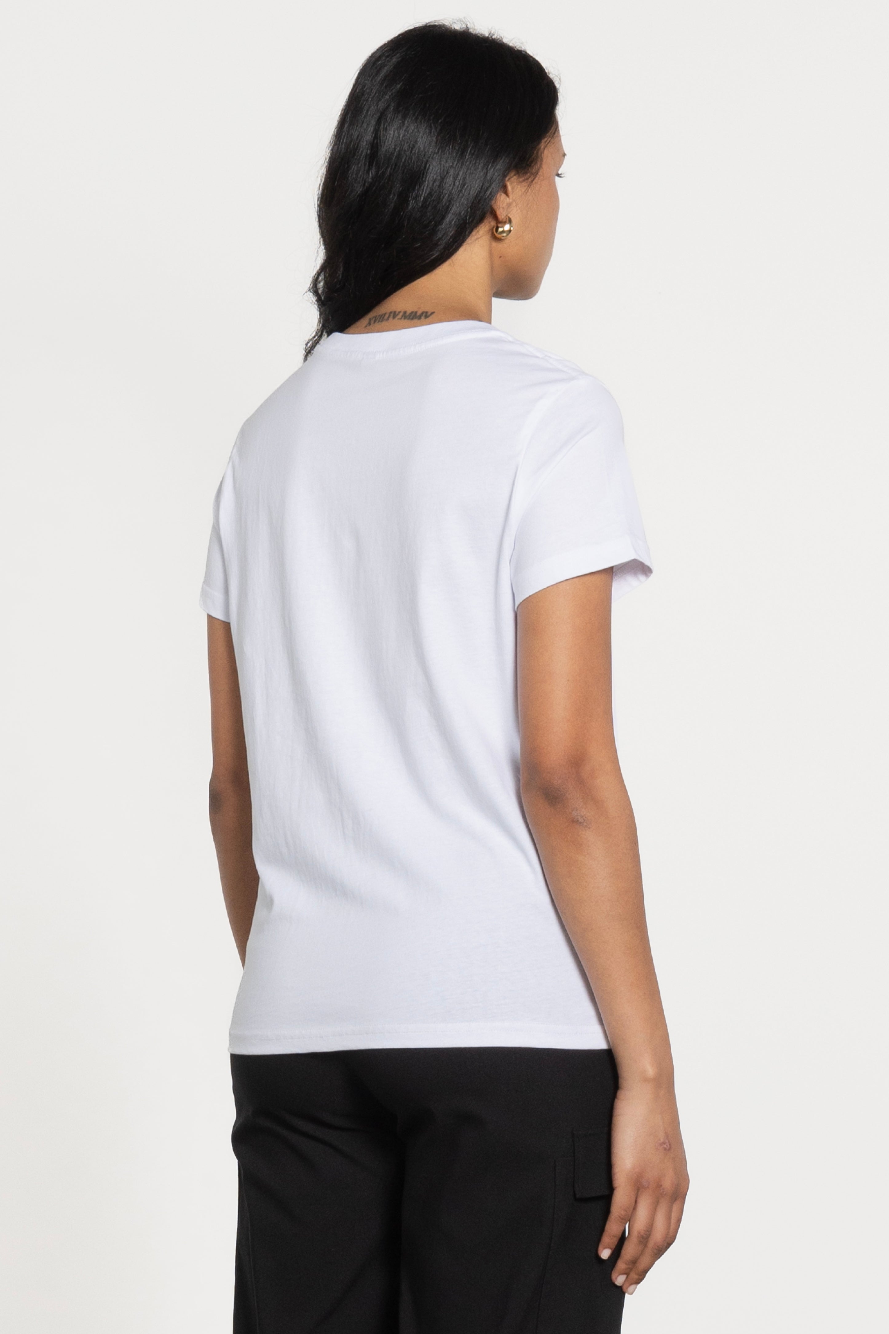 White Tshirt Printed With Silver Icon
