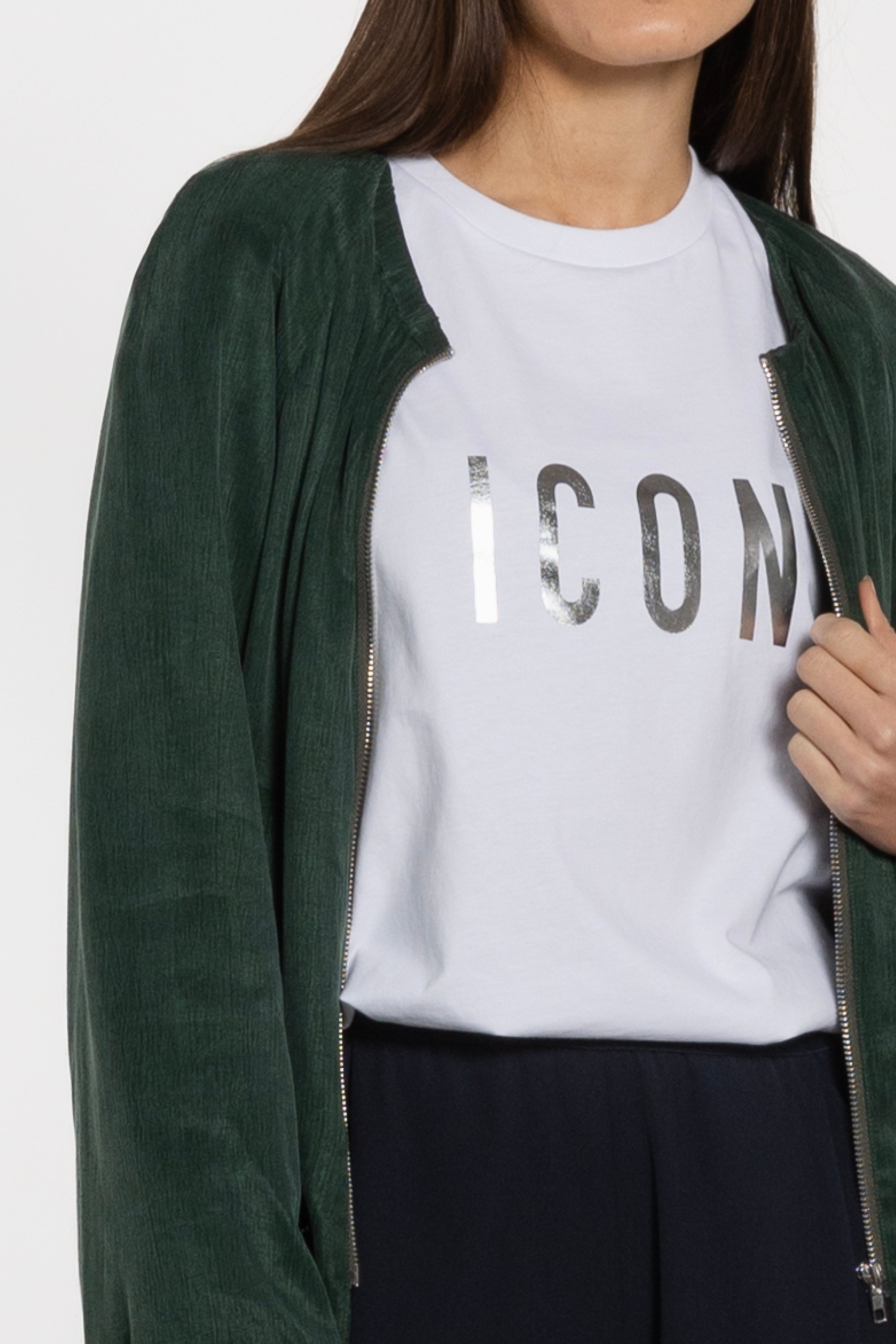 White Tshirt Printed With Silver Icon