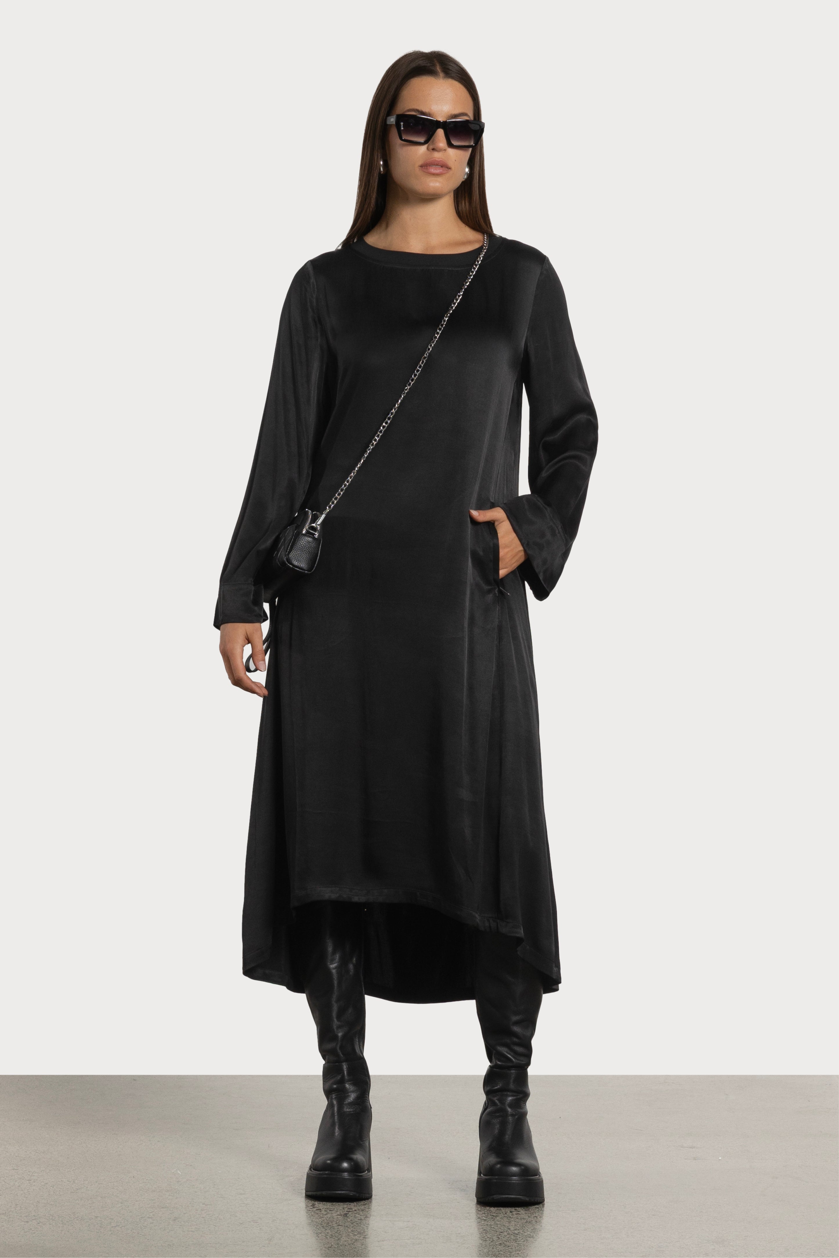 long sleeve dress nz Verona Long Sleeve Dress in Black, Green | Atelier by Repertoire