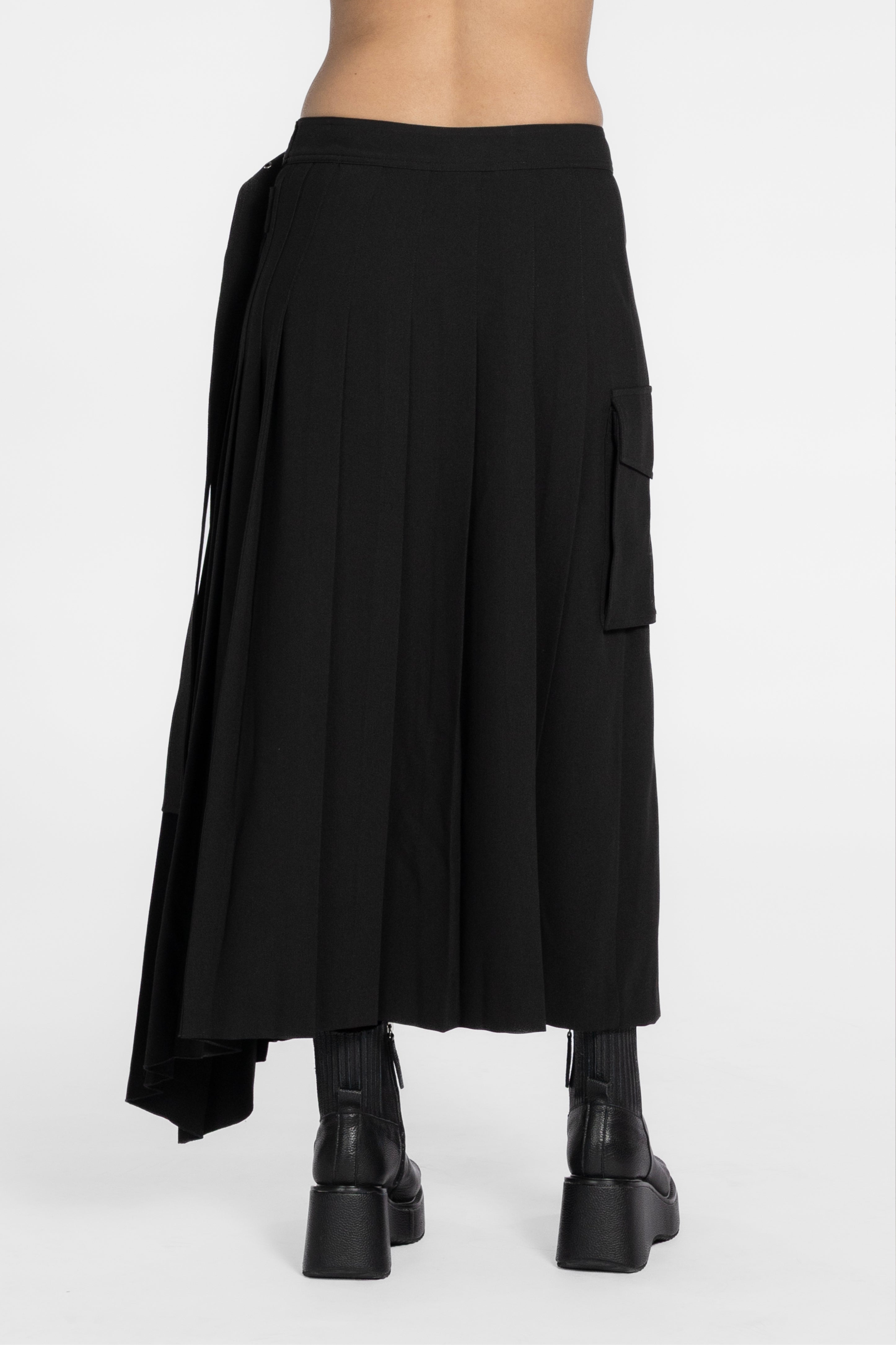 Warrick Asymmetric Pleated Long Skirt