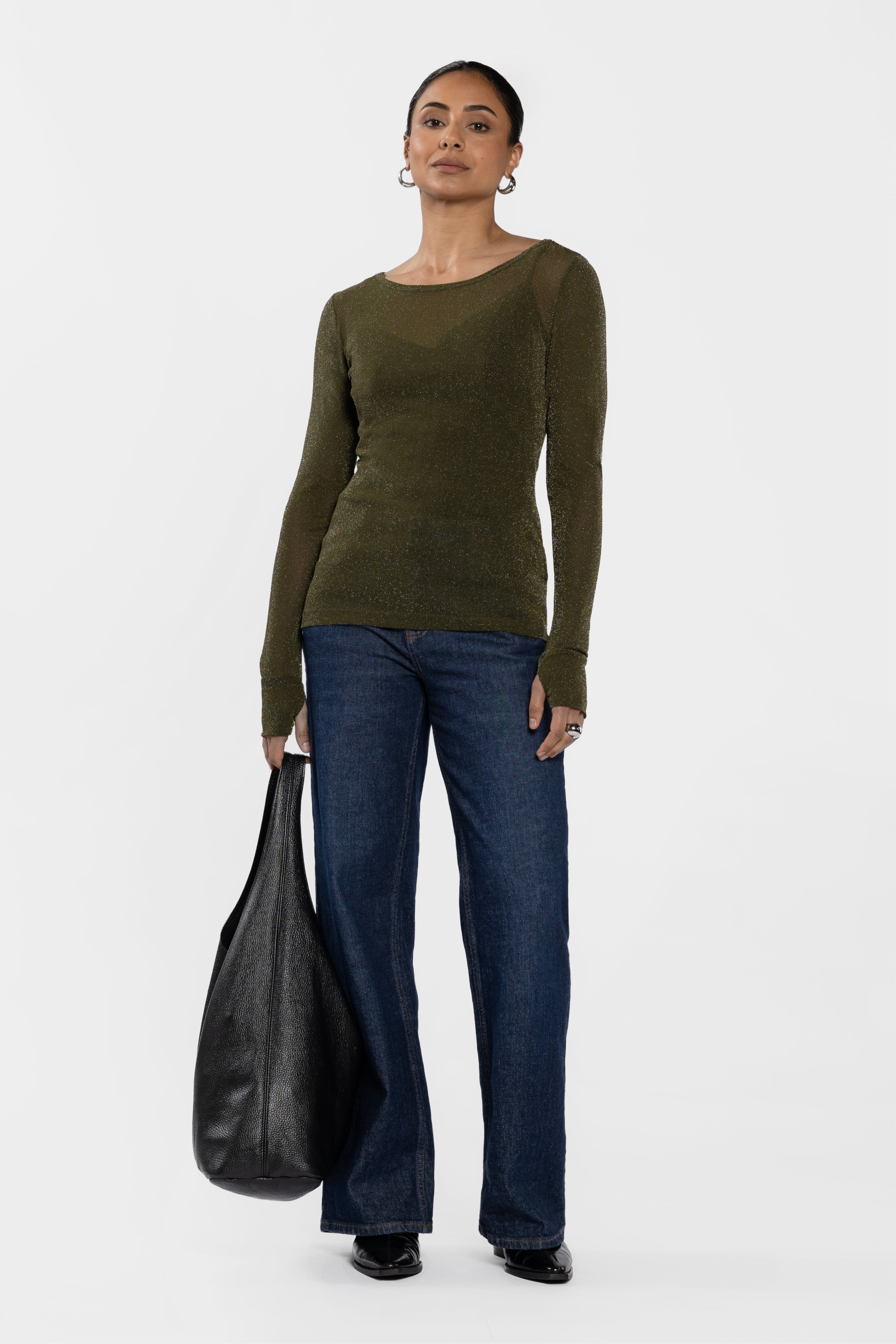 Siri Glitter Long Sleeve Mesh Layering Top