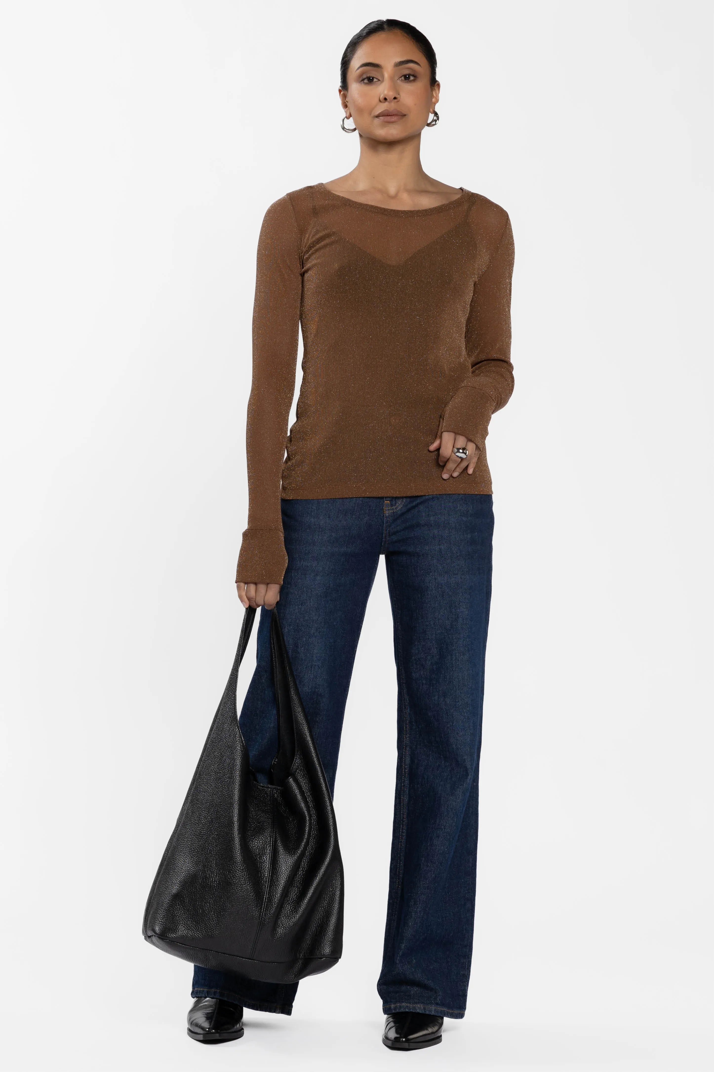 Siri Glitter Long Sleeve Mesh Layering Top