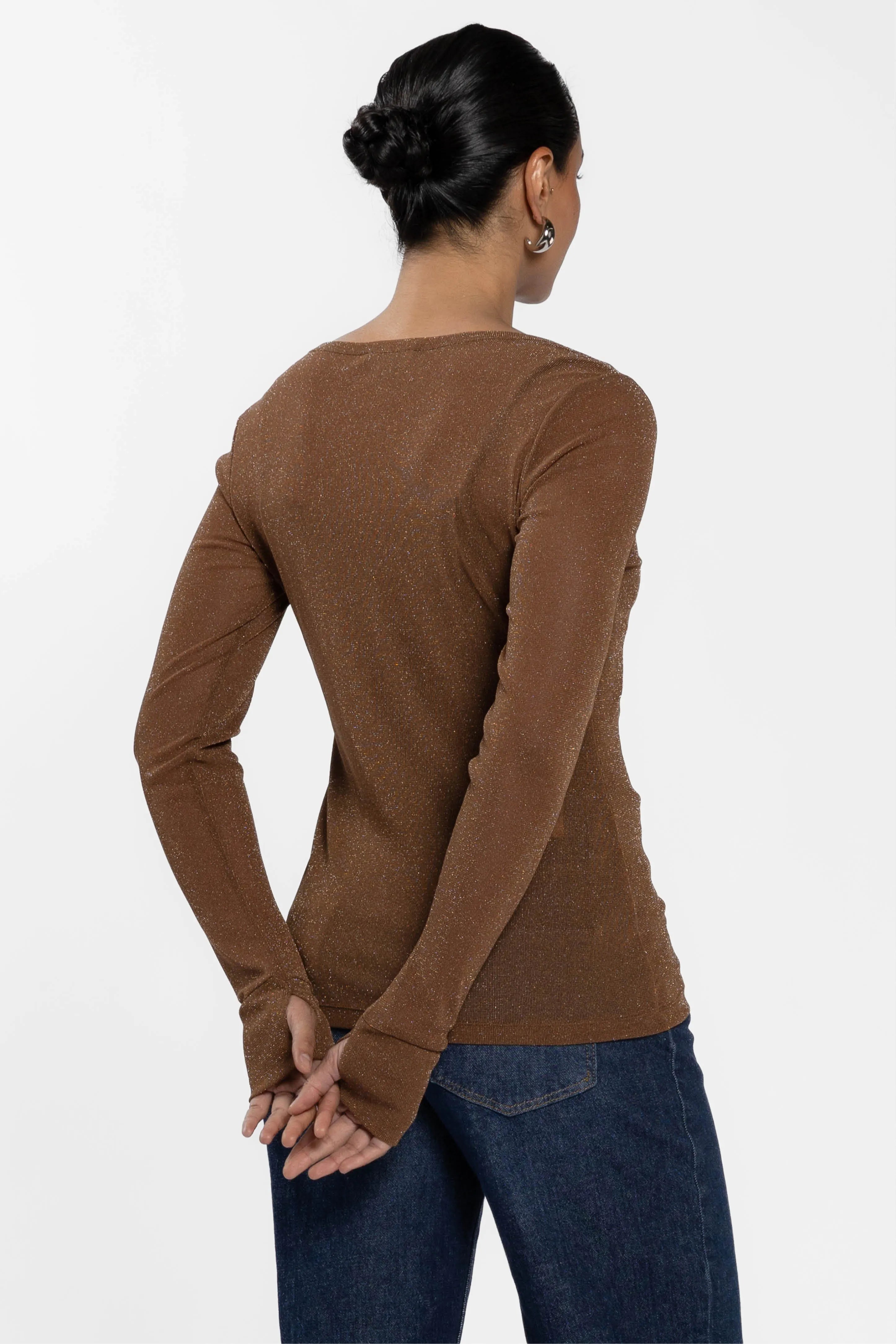 Siri Glitter Long Sleeve Mesh Layering Top