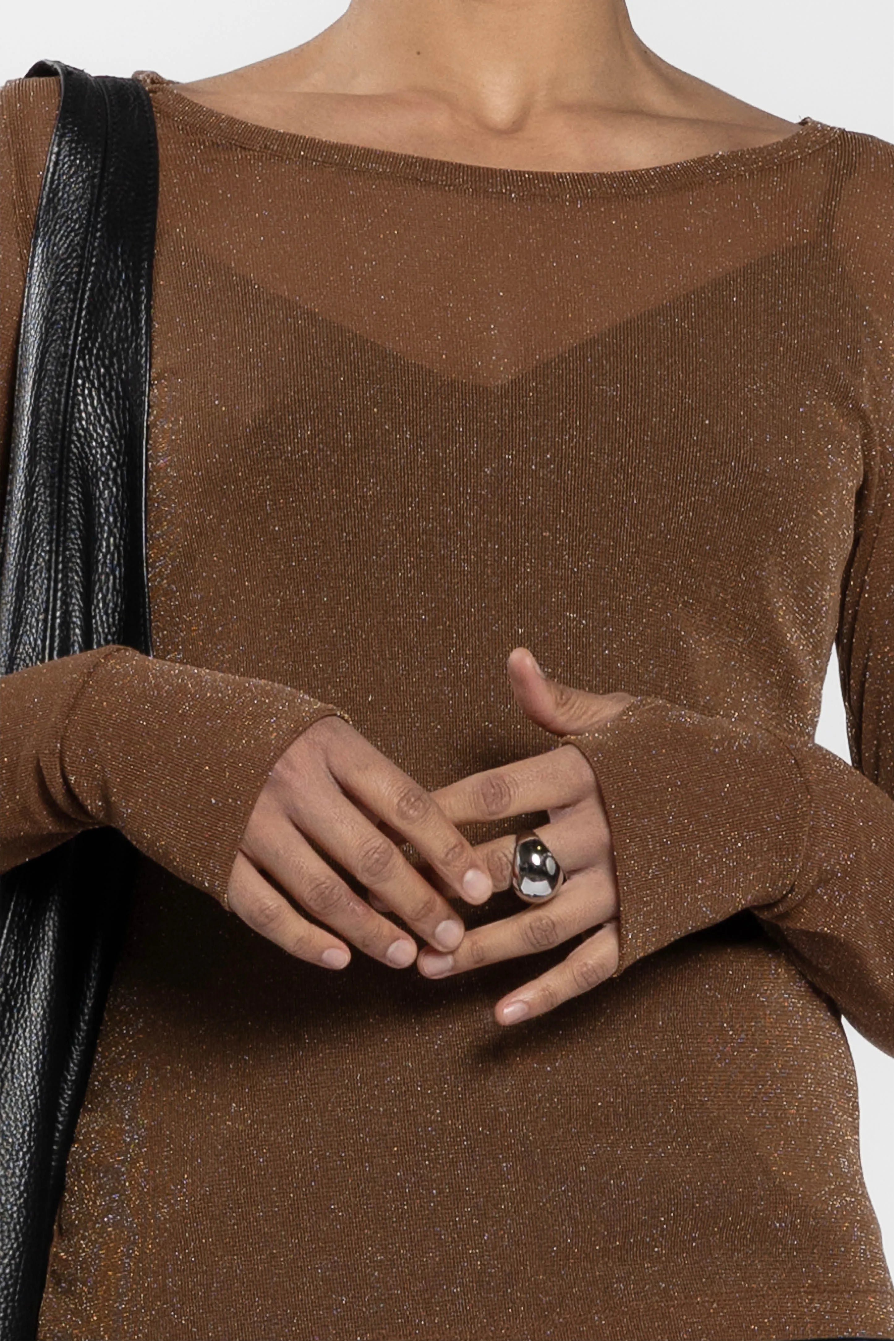 Siri Glitter Long Sleeve Mesh Layering Top