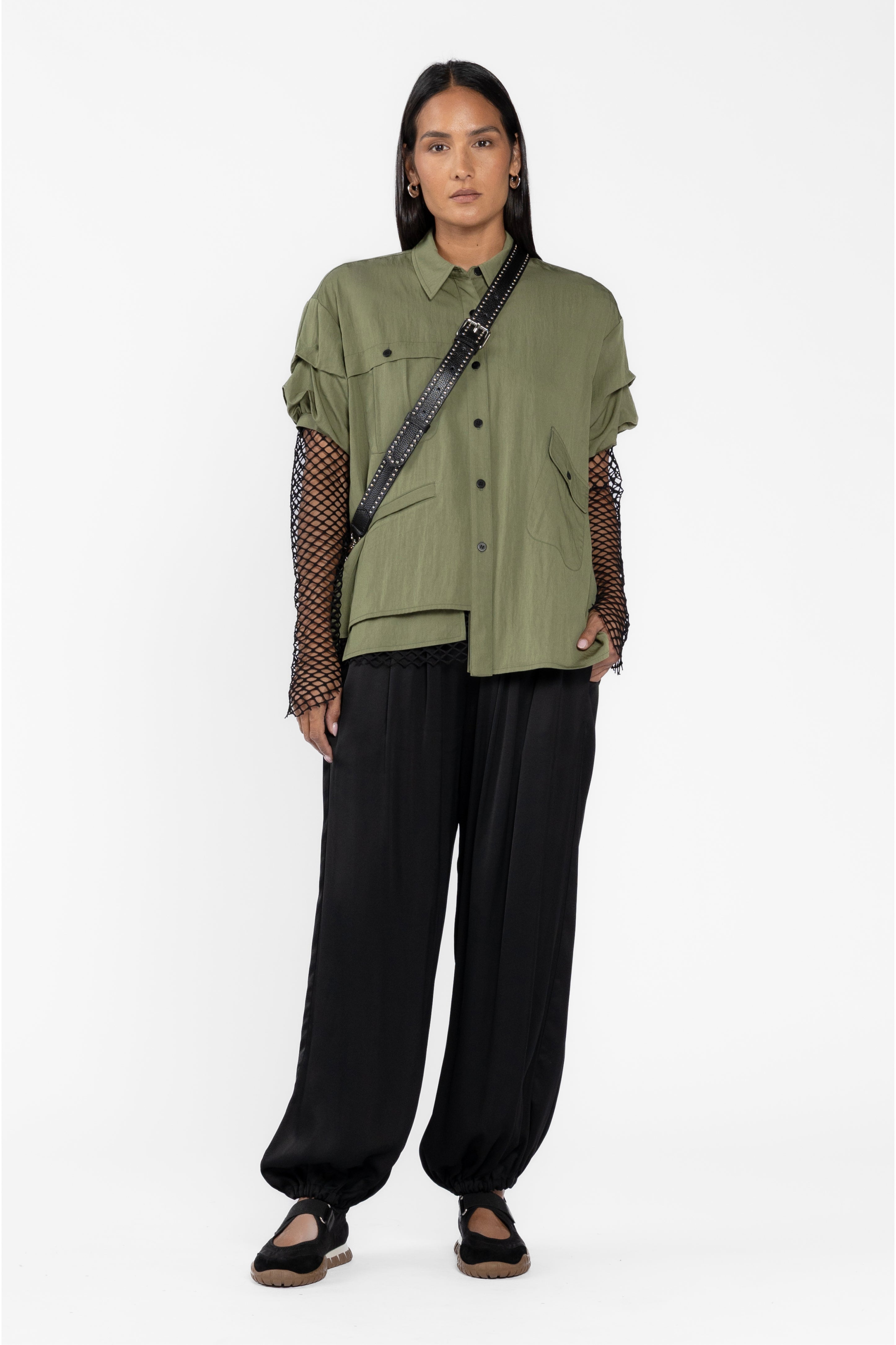 Sonic Asymmetric Short Sleeve Shirt - Olive