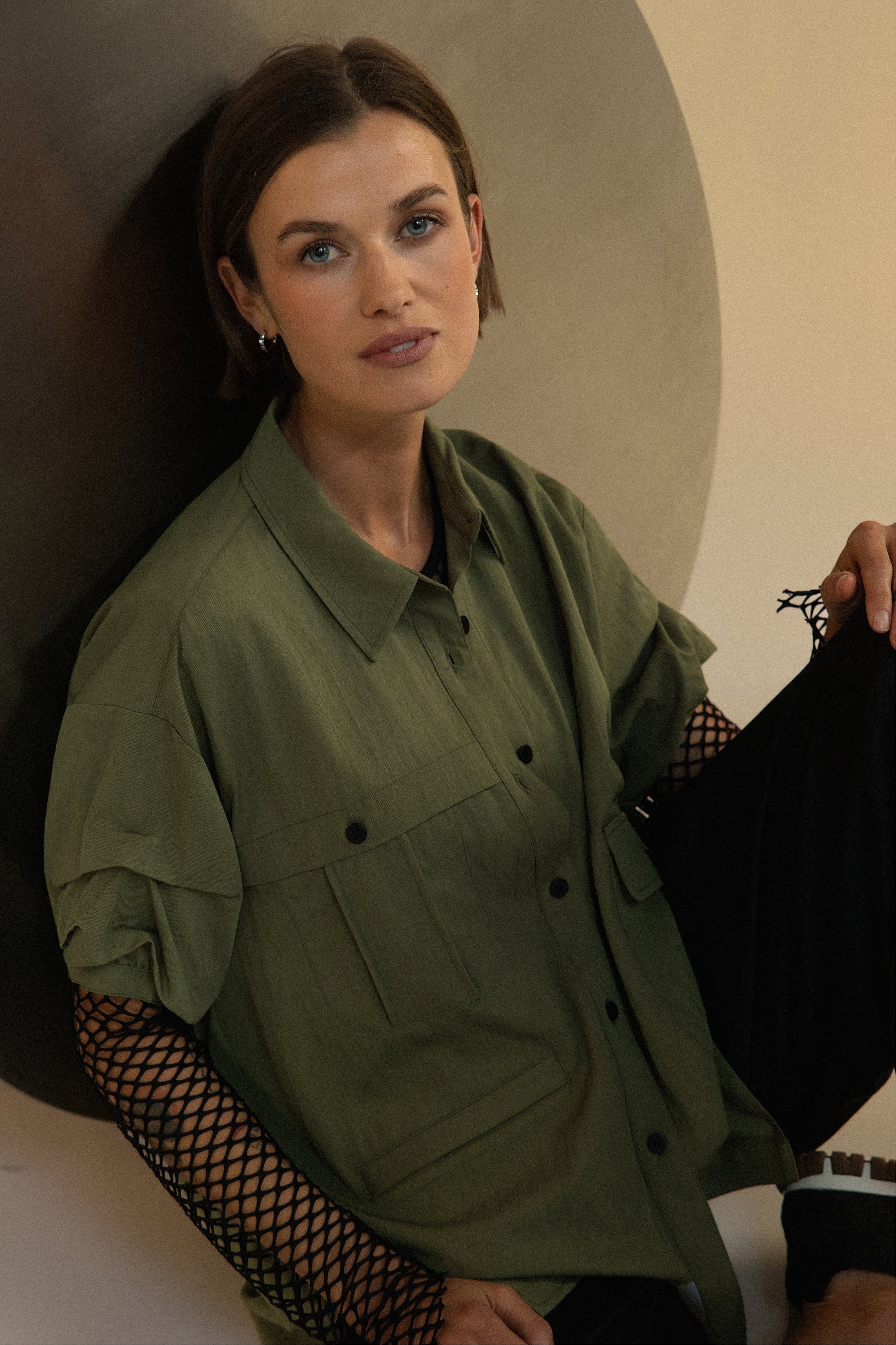 Sonic Asymmetric Short Sleeve Shirt - Olive