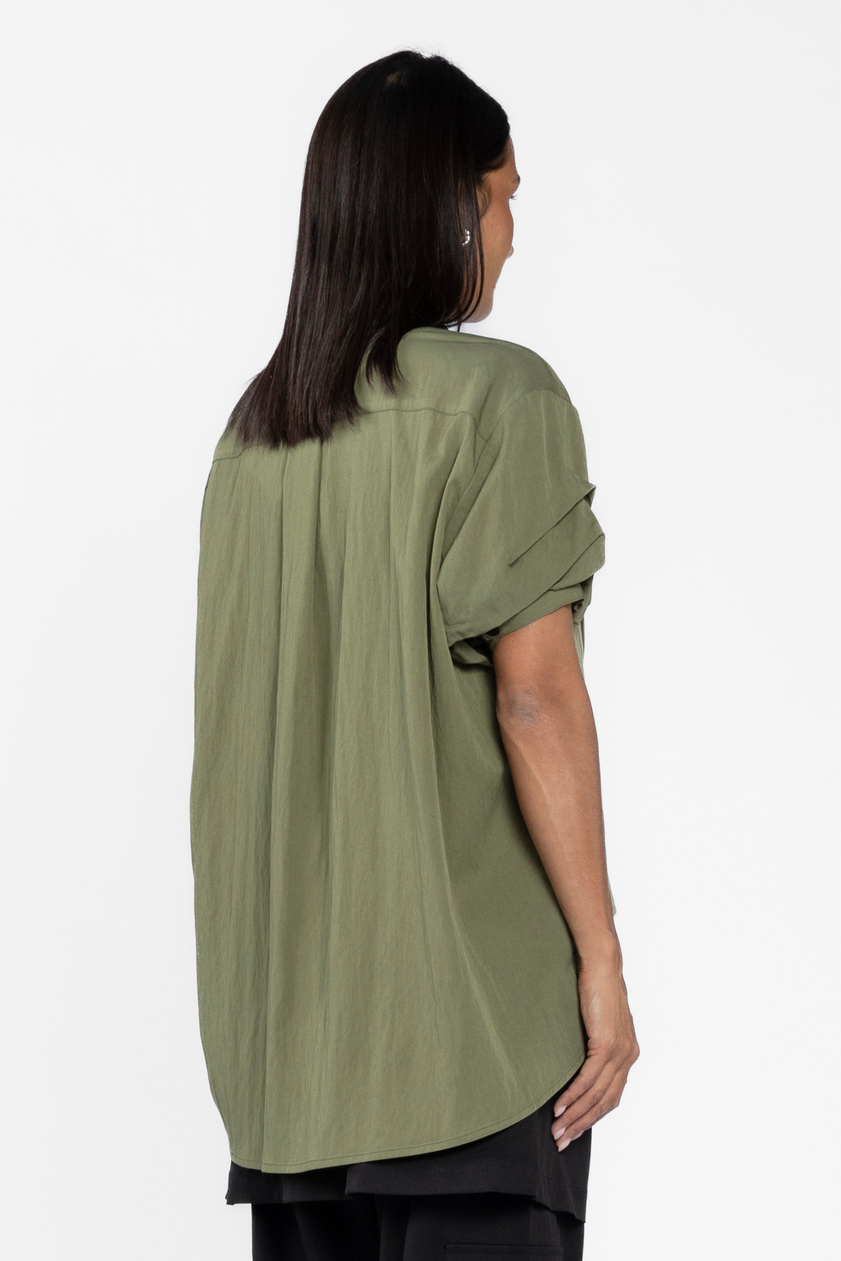Sonic Asymmetric Short Sleeve Shirt - Olive