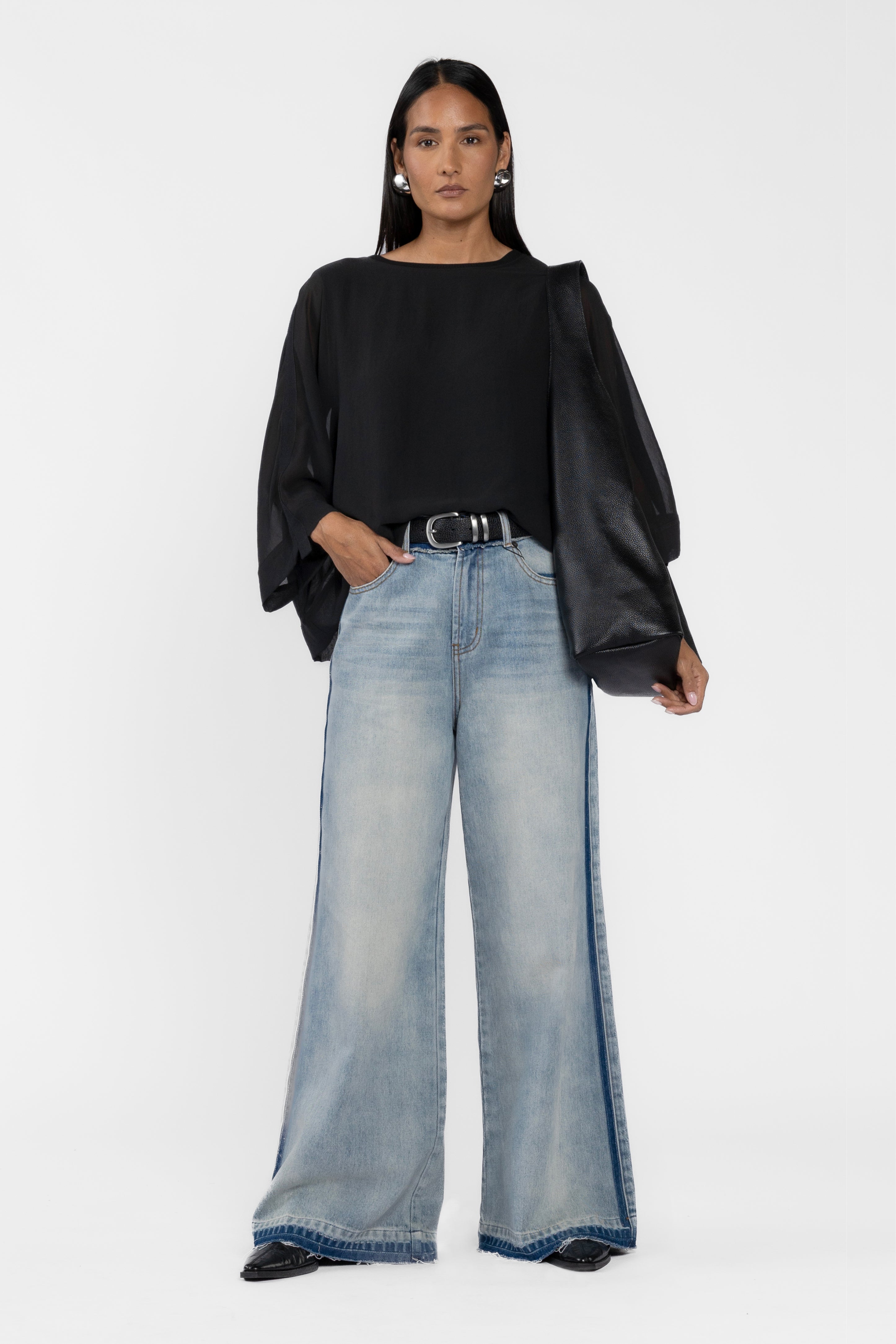 Split Party  Mid Waist Wide Leg Jean