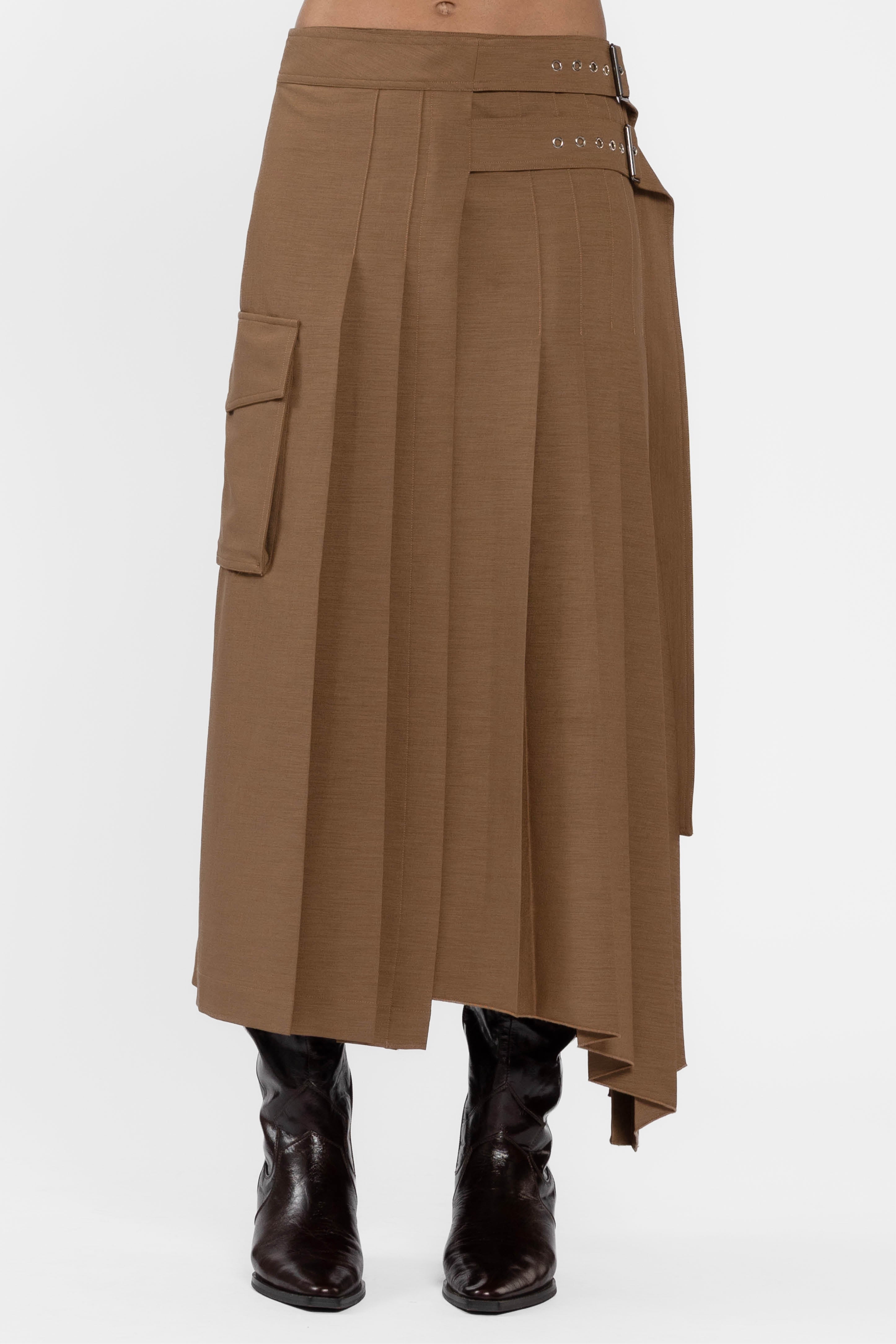 Warrick Asymmetric Pleated Long Skirt