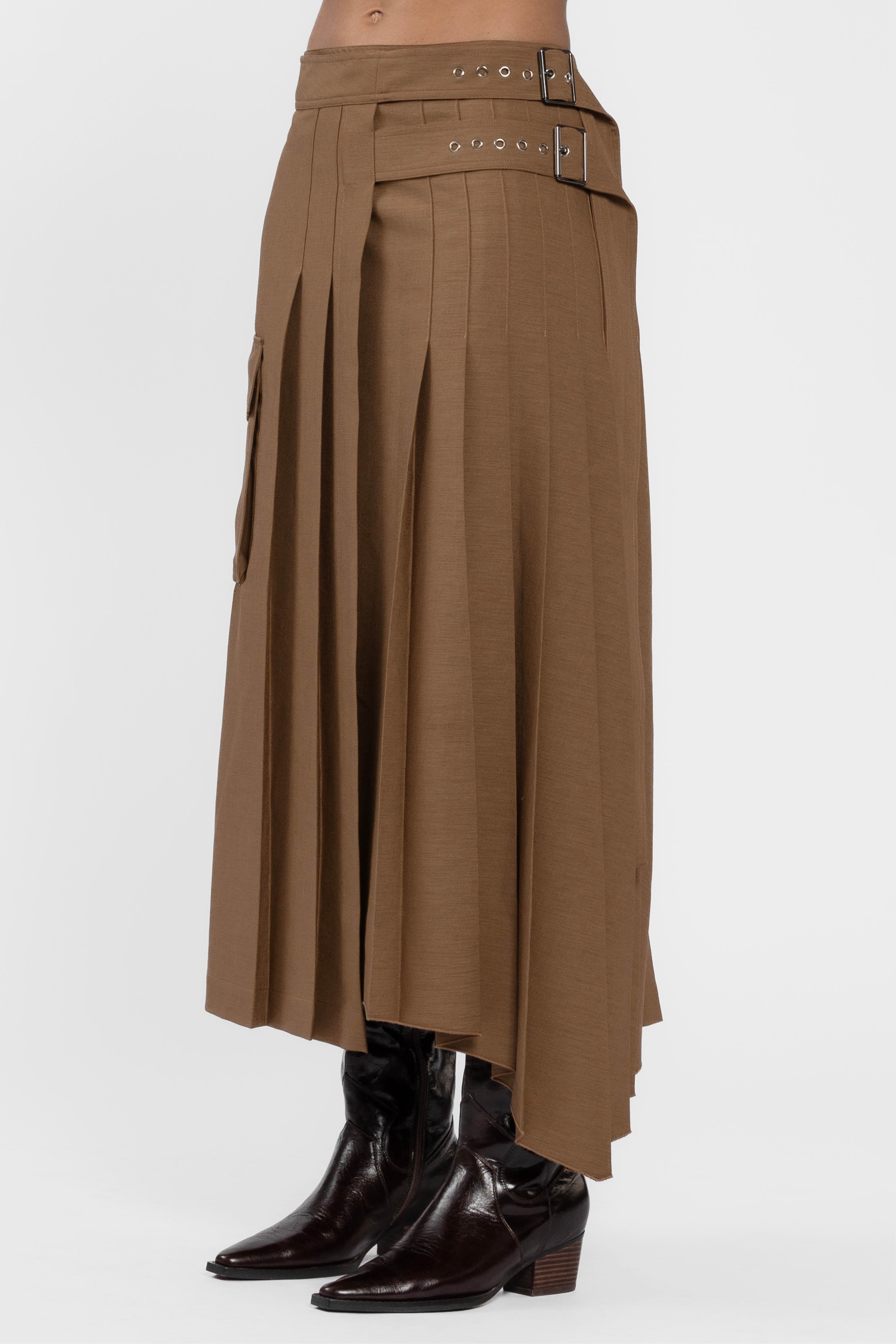 Warrick Asymmetric Pleated Long Skirt