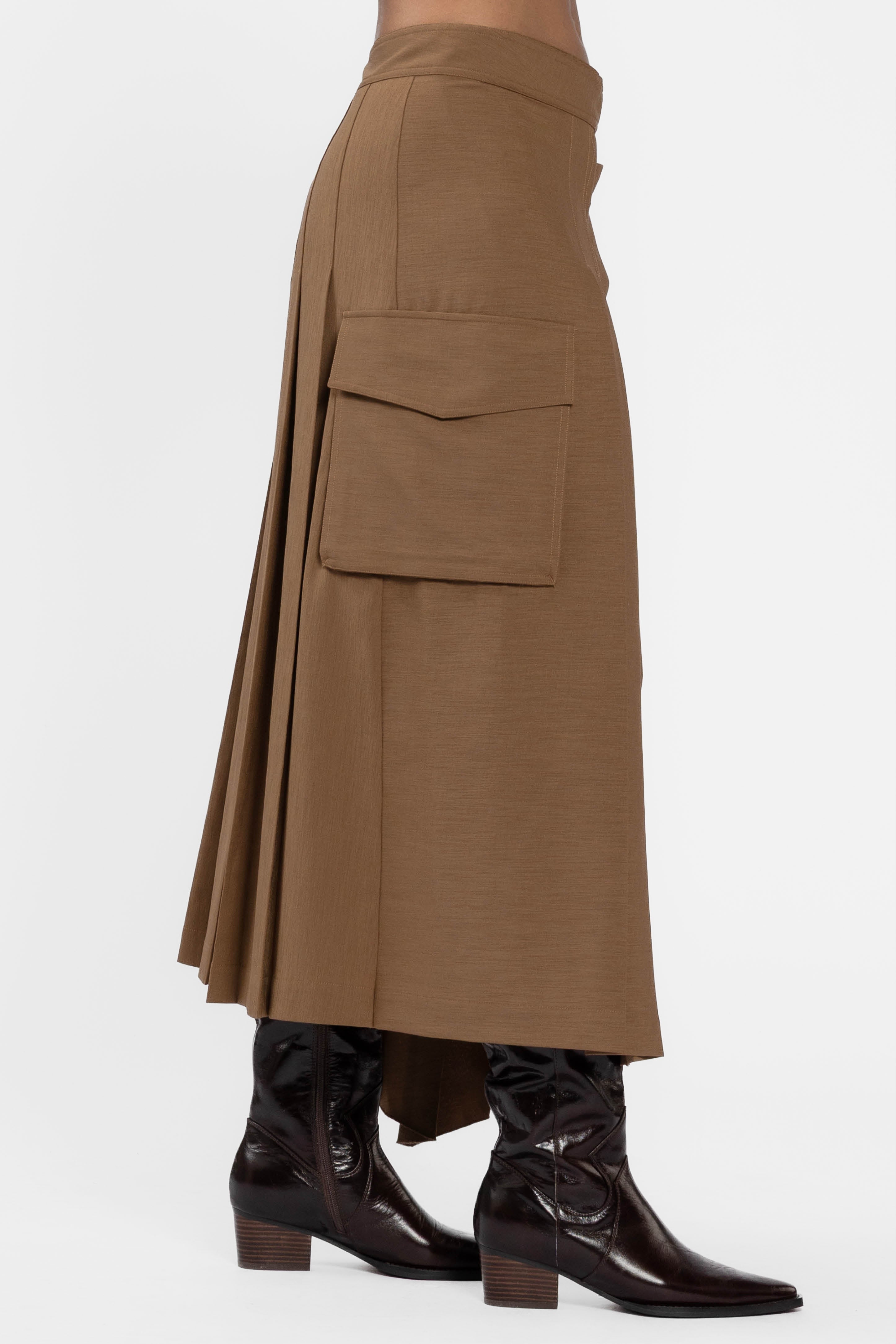 Warrick Asymmetric Pleated Long Skirt