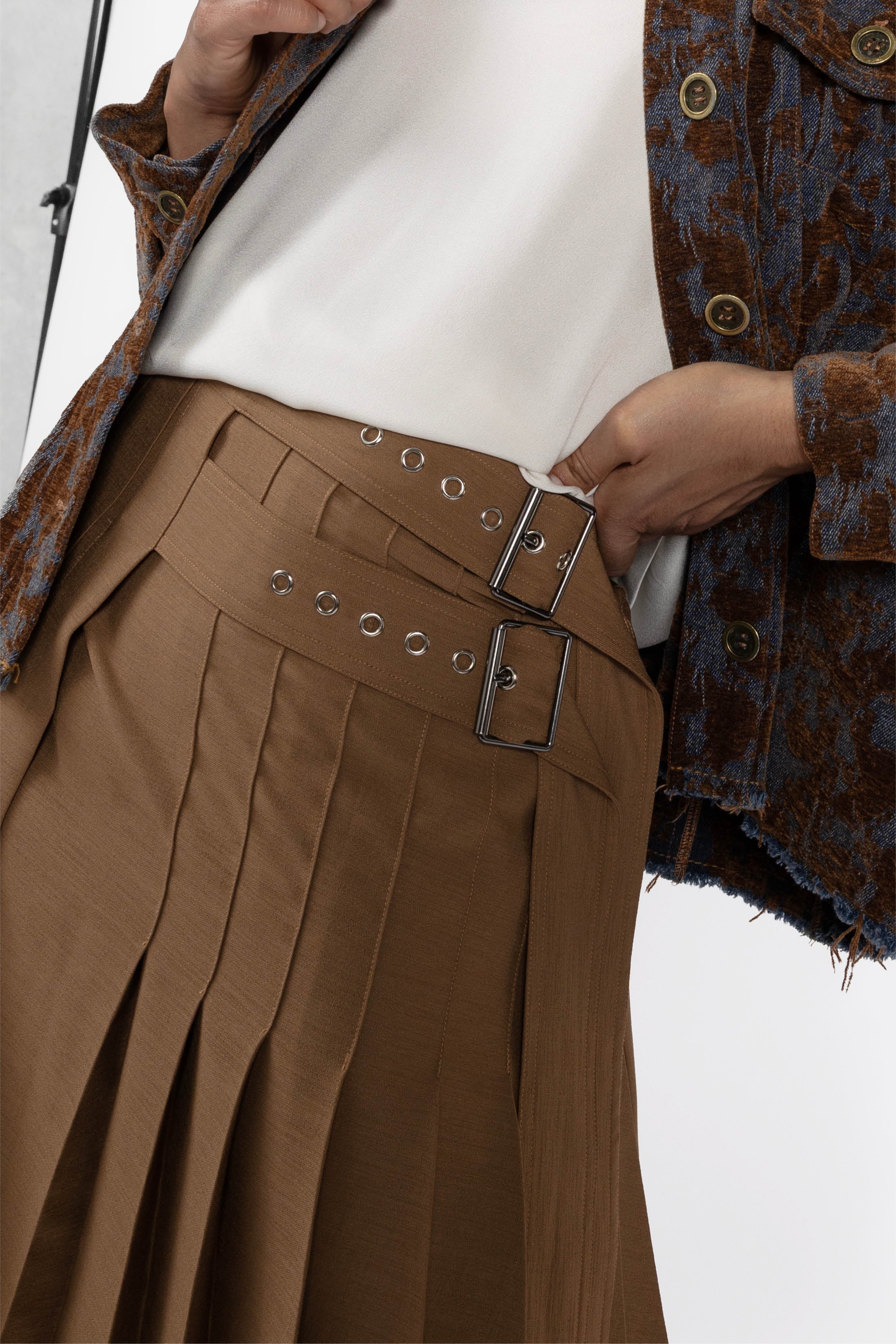 Warrick Asymmetric Pleated Long Skirt