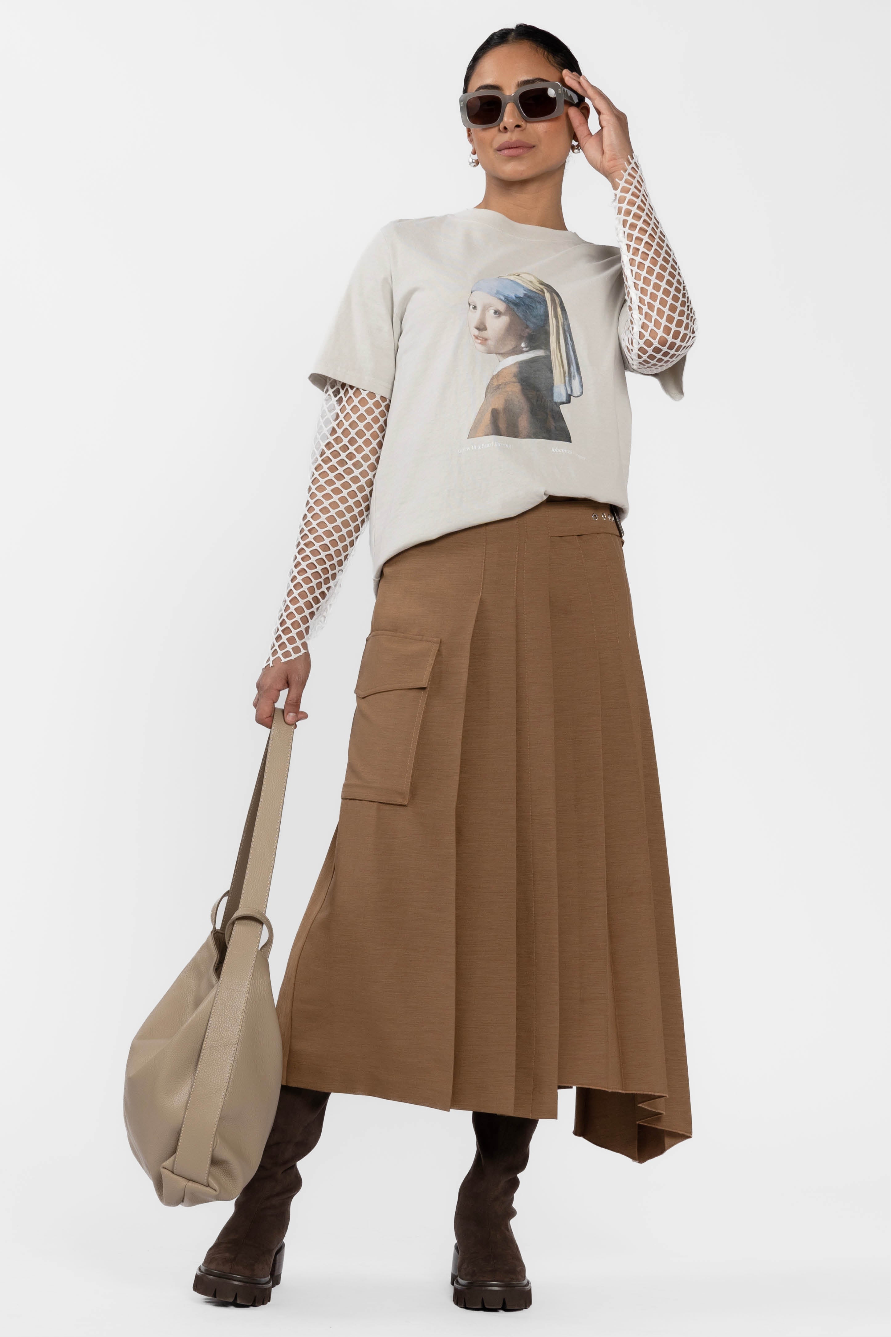 Warrick Asymmetric Pleated Long Skirt