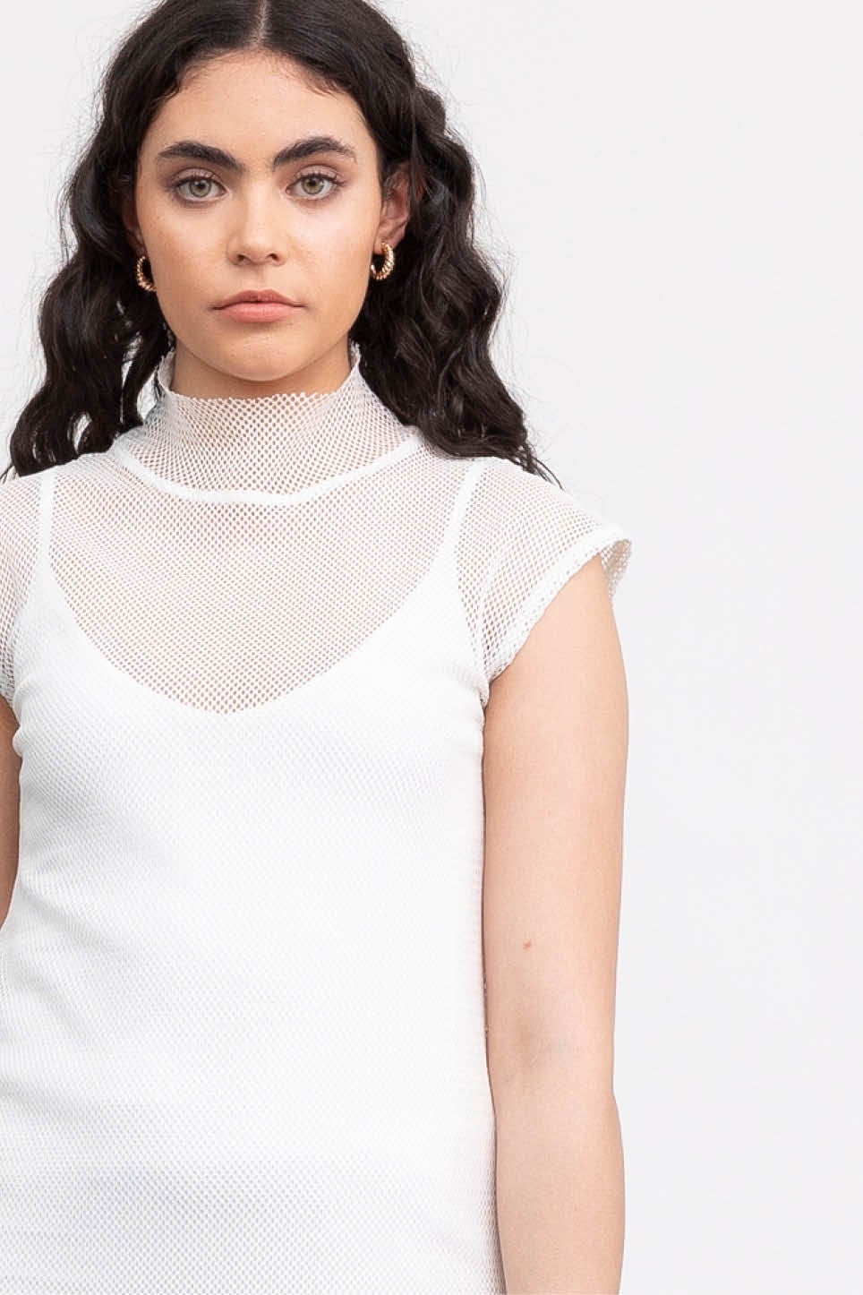 White mesh high hot sale neck top