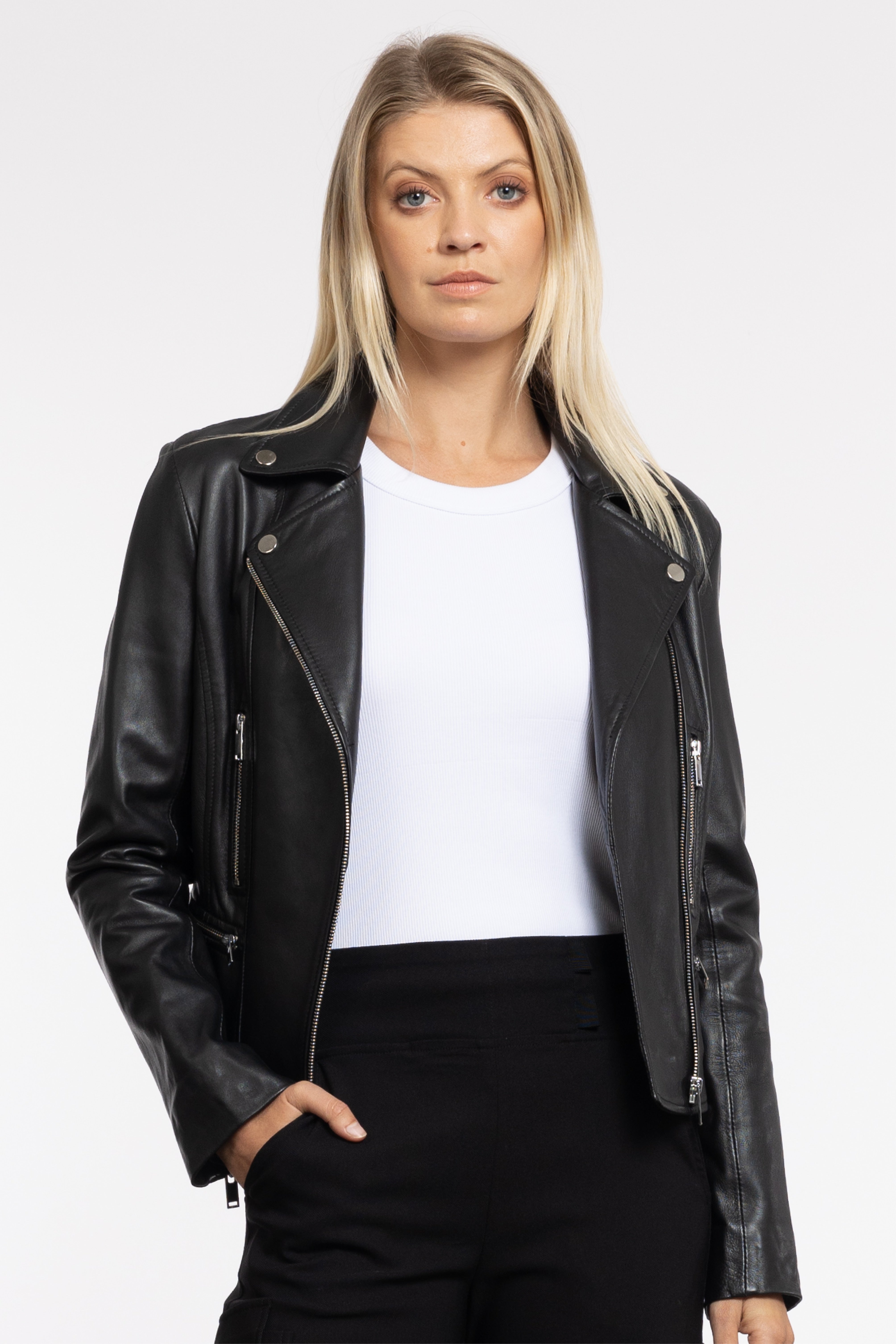 Womens leather biker sale jacket nz