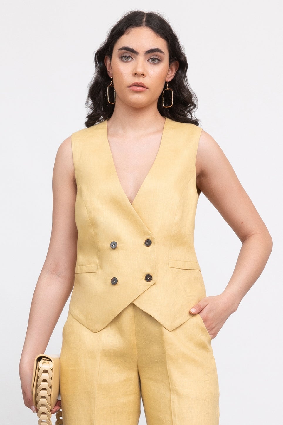 Yellow double sale breasted waistcoat