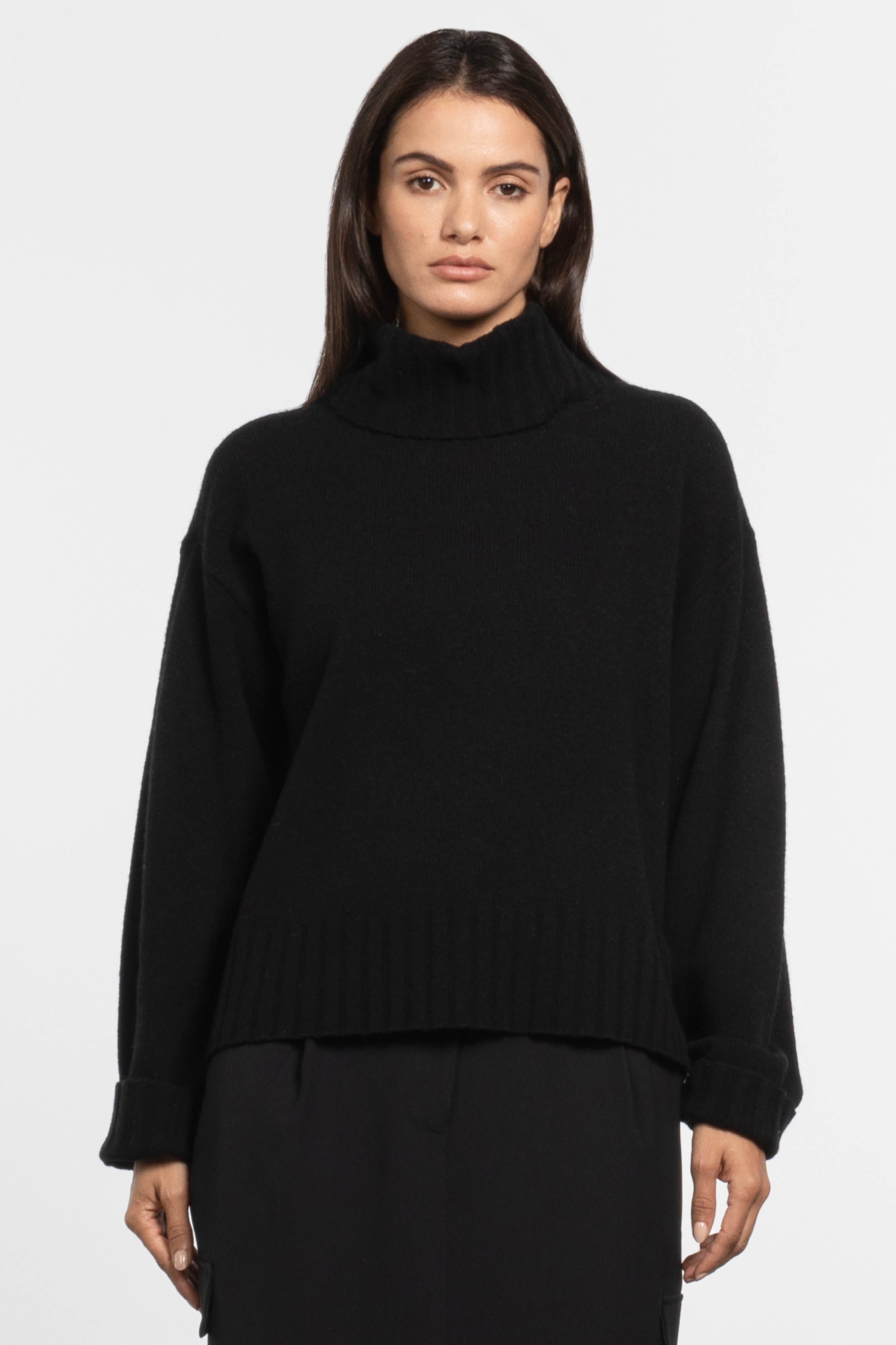 Leanne Knit Turtle neck Jumper in Black REPERTOIRE Repertoire