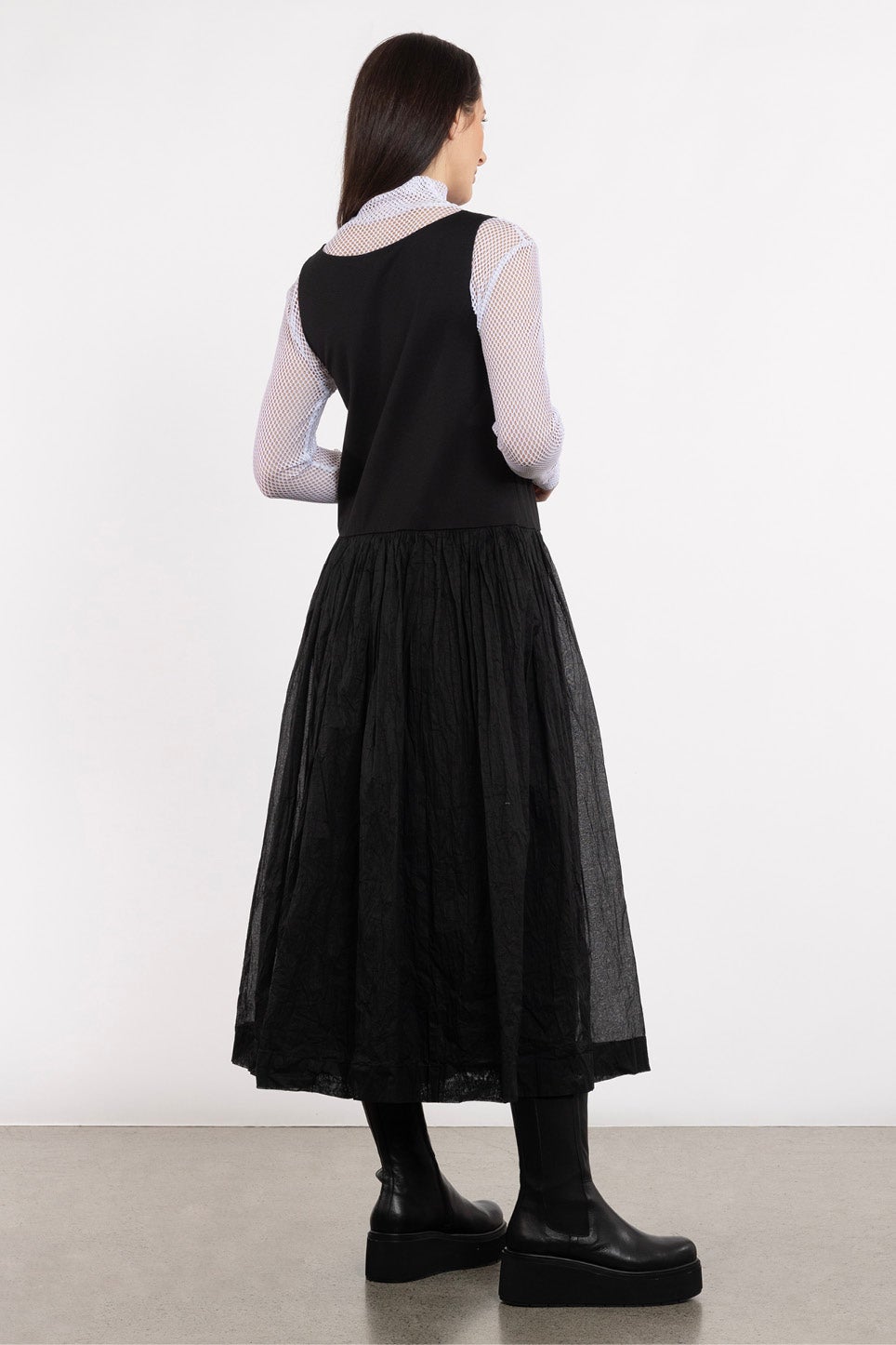 Plus Size Miriam Mesh Inset Flare Dress- Black