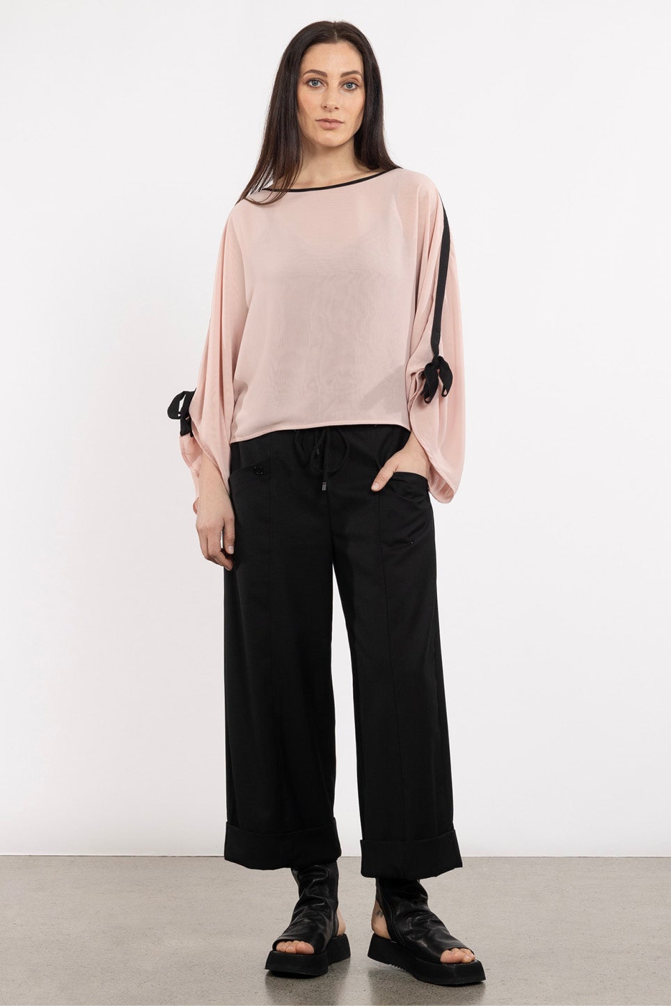 Pieces seam detail wide leg pants in black