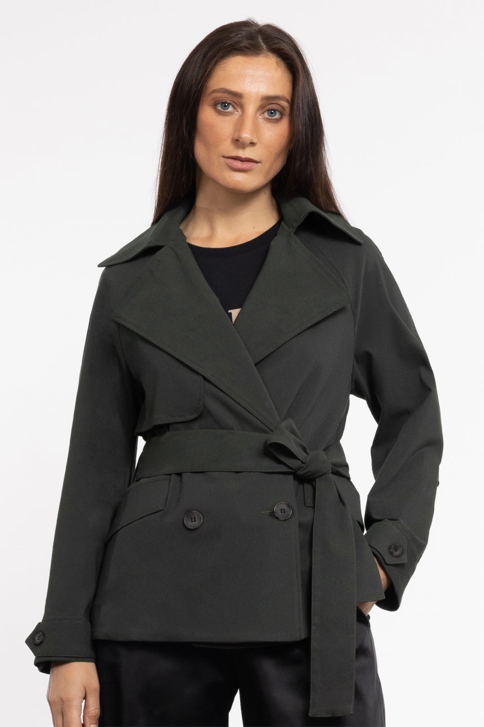 Rory Cropped Trench Coat in Green | Repertoire