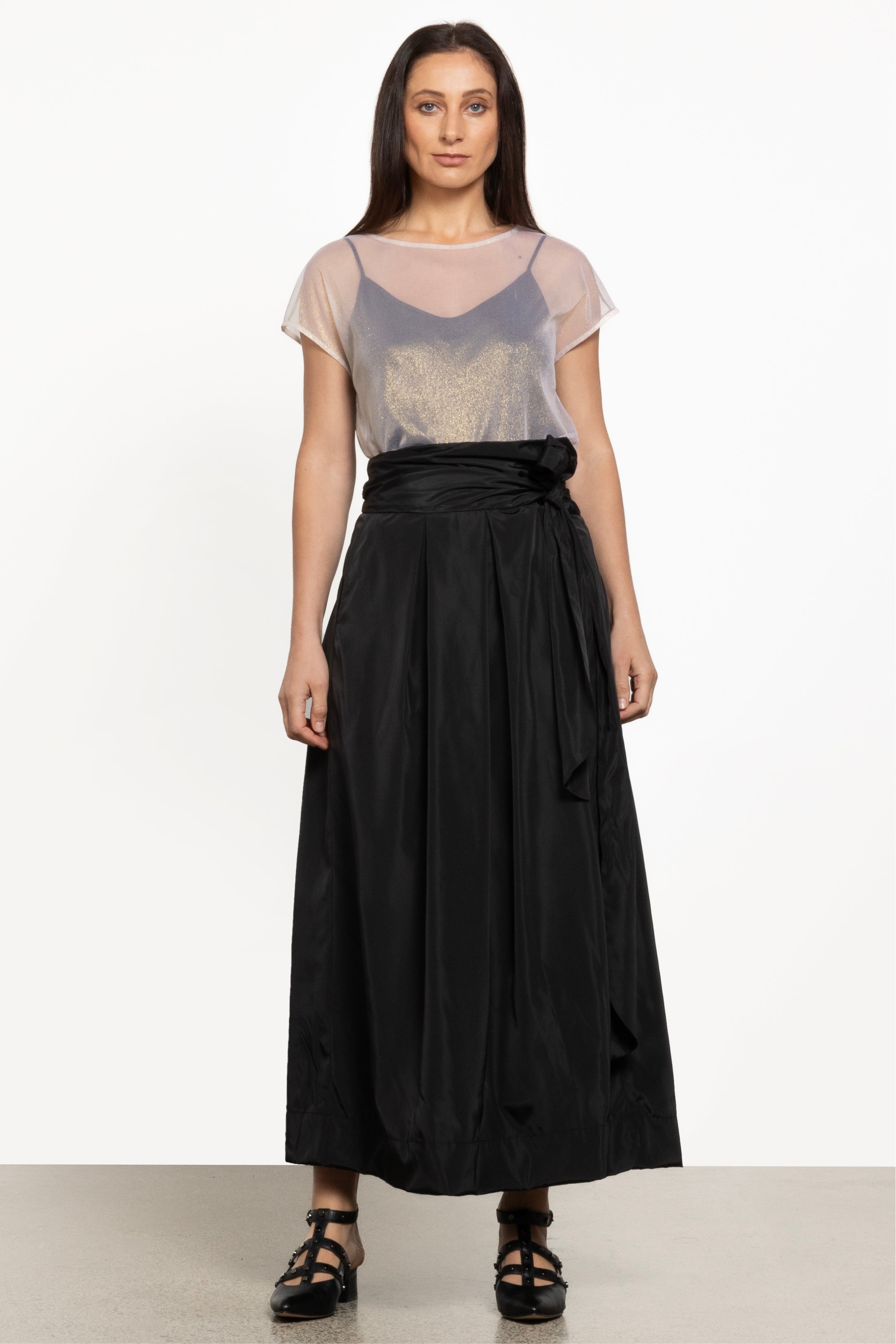 Showtime Waist Tie Long Skirt in Black Repertoire