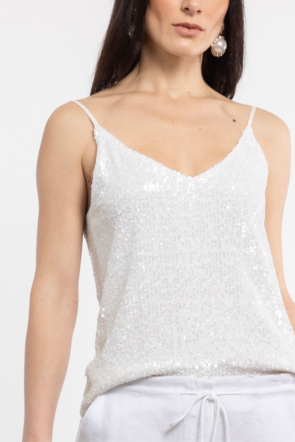 Cotton Blend Sequin Cami Top, White Stuff