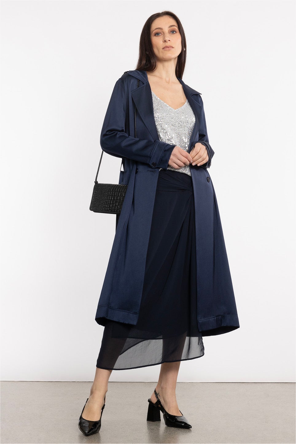 navy satin coat